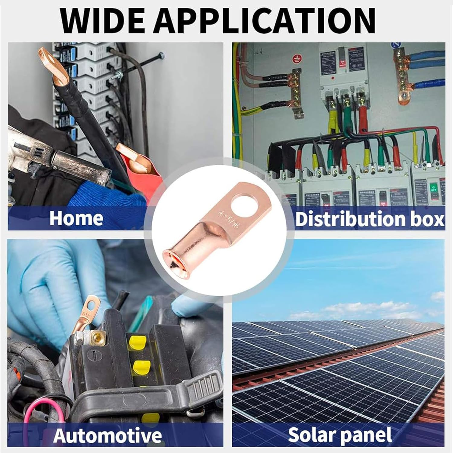 Copper Ring Terminal Connectors, 8 Pieces, 4 AWG 3/8 Inch, Battery Cable Lugs, Electrical Wire Crimping Kit image number 4