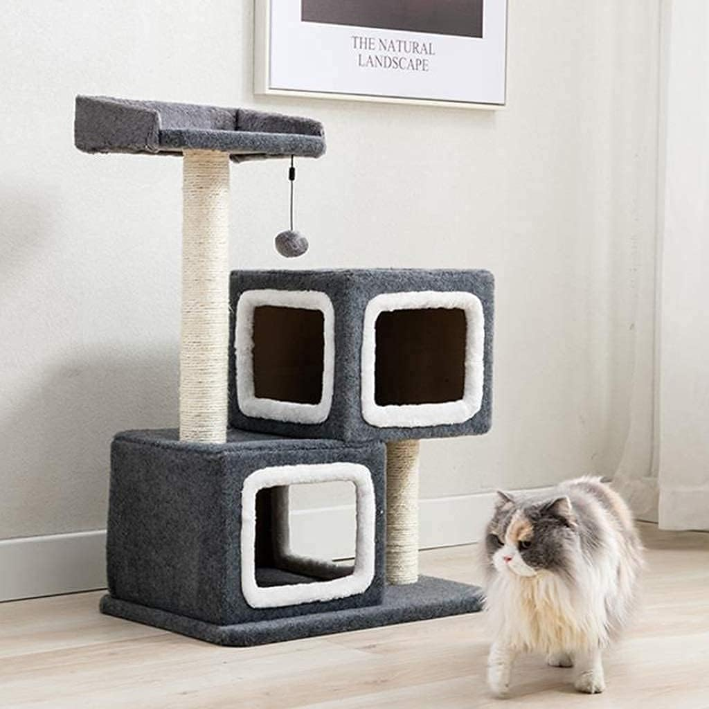 Double Litter Cat Tree Simple Cat Tower Scratching Cat Condo Furniture Scratching Climbing Activity Center Sleeping Bed image number 5