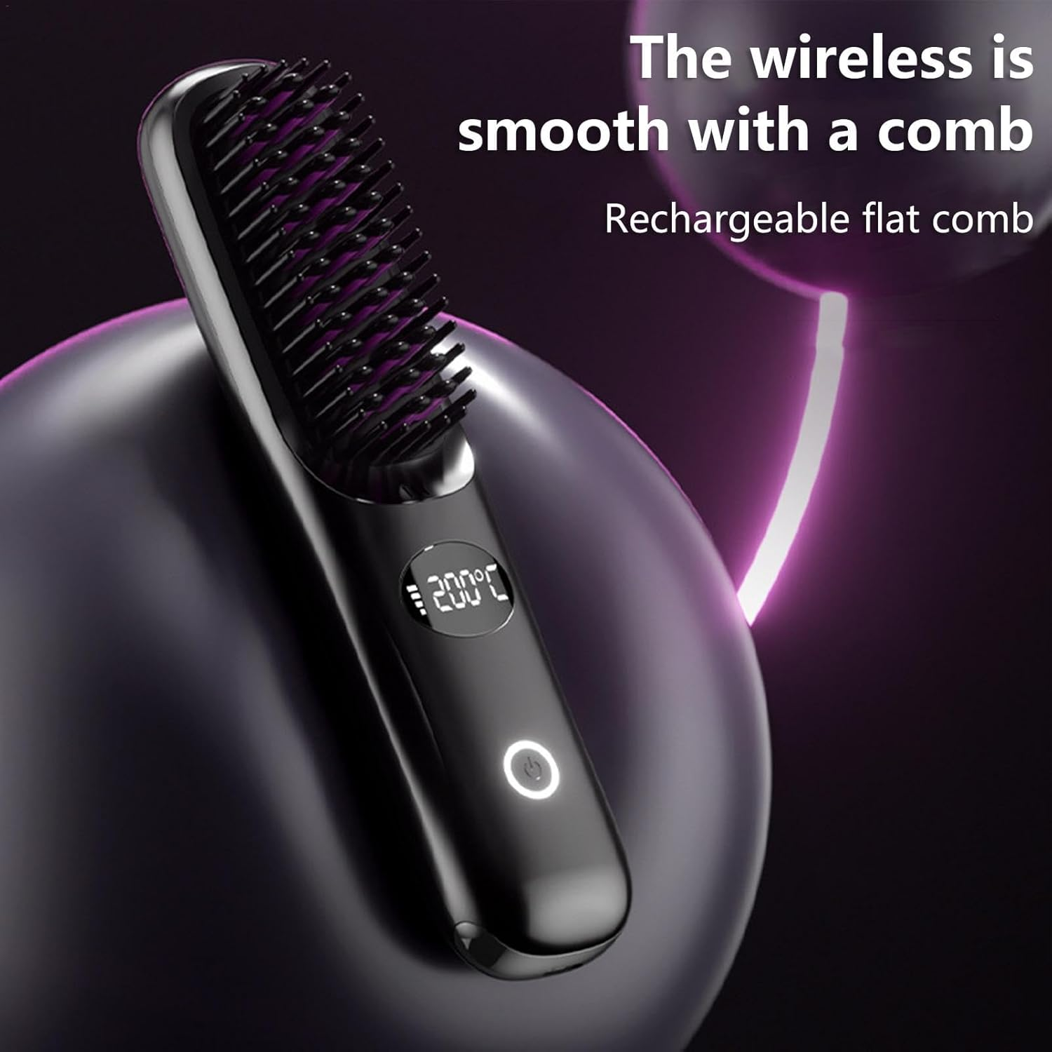 Cordless Hair Straighteners - Portable Hair Straightener Brush | USB Charging Hair Straightening Brush for Thick, Curly, Straight Hair | Hair Straightening Comb for Women(Black) - Purple image number 3