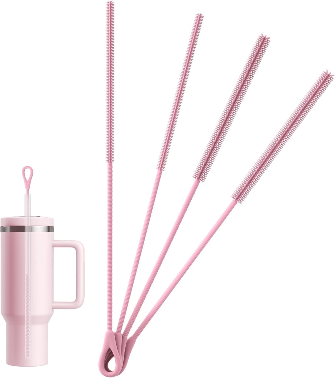 Silicone Straw Cleaner Brush - 4 Pcs Straw Brush for Water Bottle Sippy Cup Tubes Glass Straws, Reusable Bendable and Dishwasher Safe （Pink） image number 5