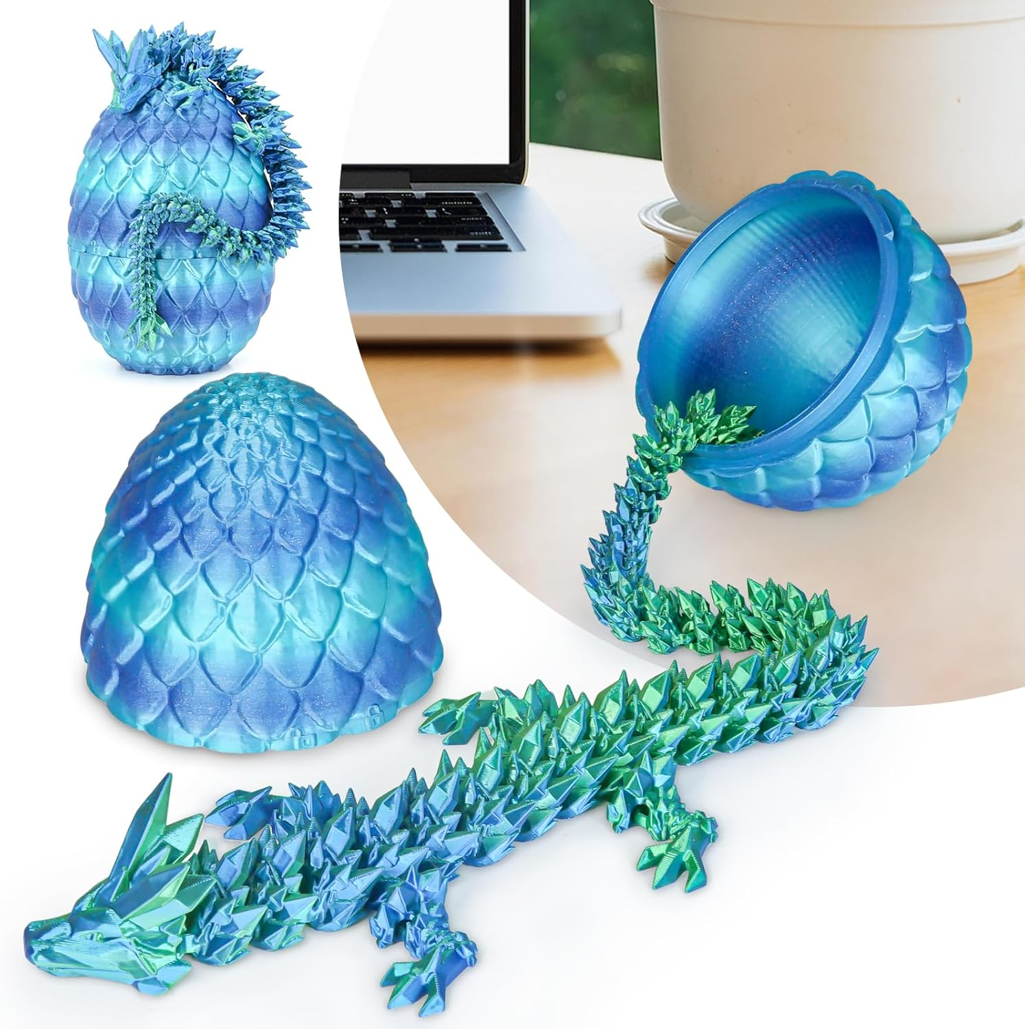 3D Printed Dragon Egg,Movable Articulated Crystal Dragon in Egg,Fidget Toy,Desk Figure Decor,Home Office Decor,3D Printed Gift Toy for Adults and Kids (Orange Red)