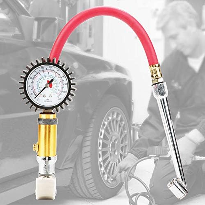 Viagasafamido Air Inflation Inflator Pump Gun 1/4 Inch Interface 10-220Psi Air Compressor Attachments Tire Inflator Nozzle with Tire Tyre Pressure Dial Meter for Bike Motorcycle Automobile image number 3