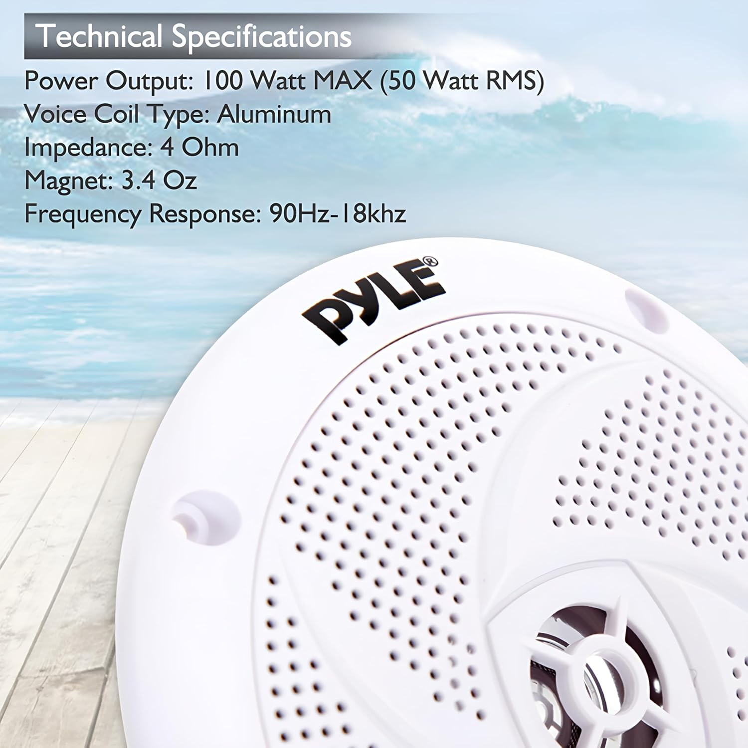 Pyle Marine Speakers - 4 Inch 2 Way Waterproof and Weather Resistant Outdoor Audio Stereo Sound System with 100 Watt Power and Low Profile Slim Style Design - 1 Pair - PLMRS4W (White) image number 5