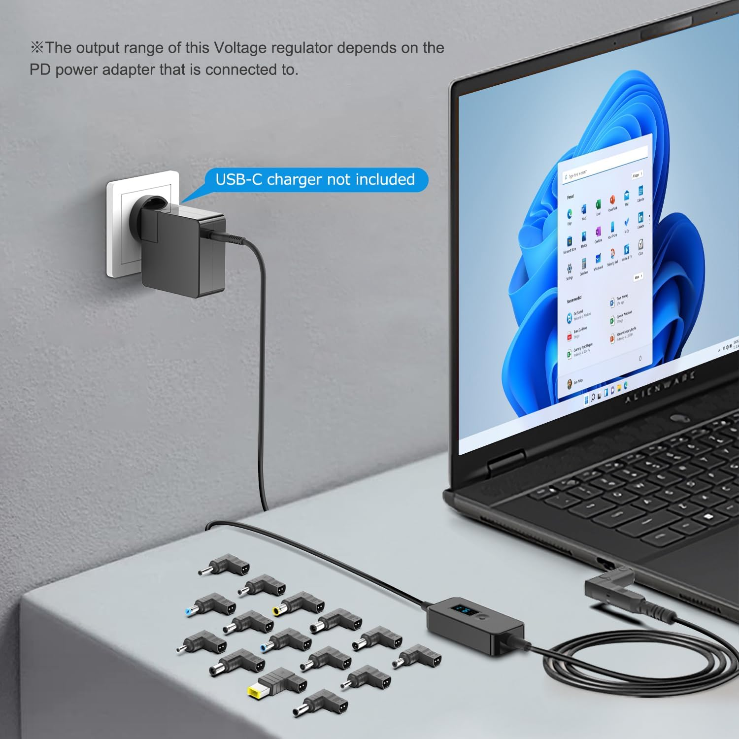 KFD USB C to DC Adapter Cable with Adjustable Voltage Output 5V 9V 12V 15V 20V 28V PD Fast Charging Cable Universal Charger 15PCS Connecors DC Cable for Laptop Chromebook Phone Speaker USB Hub 7Ft