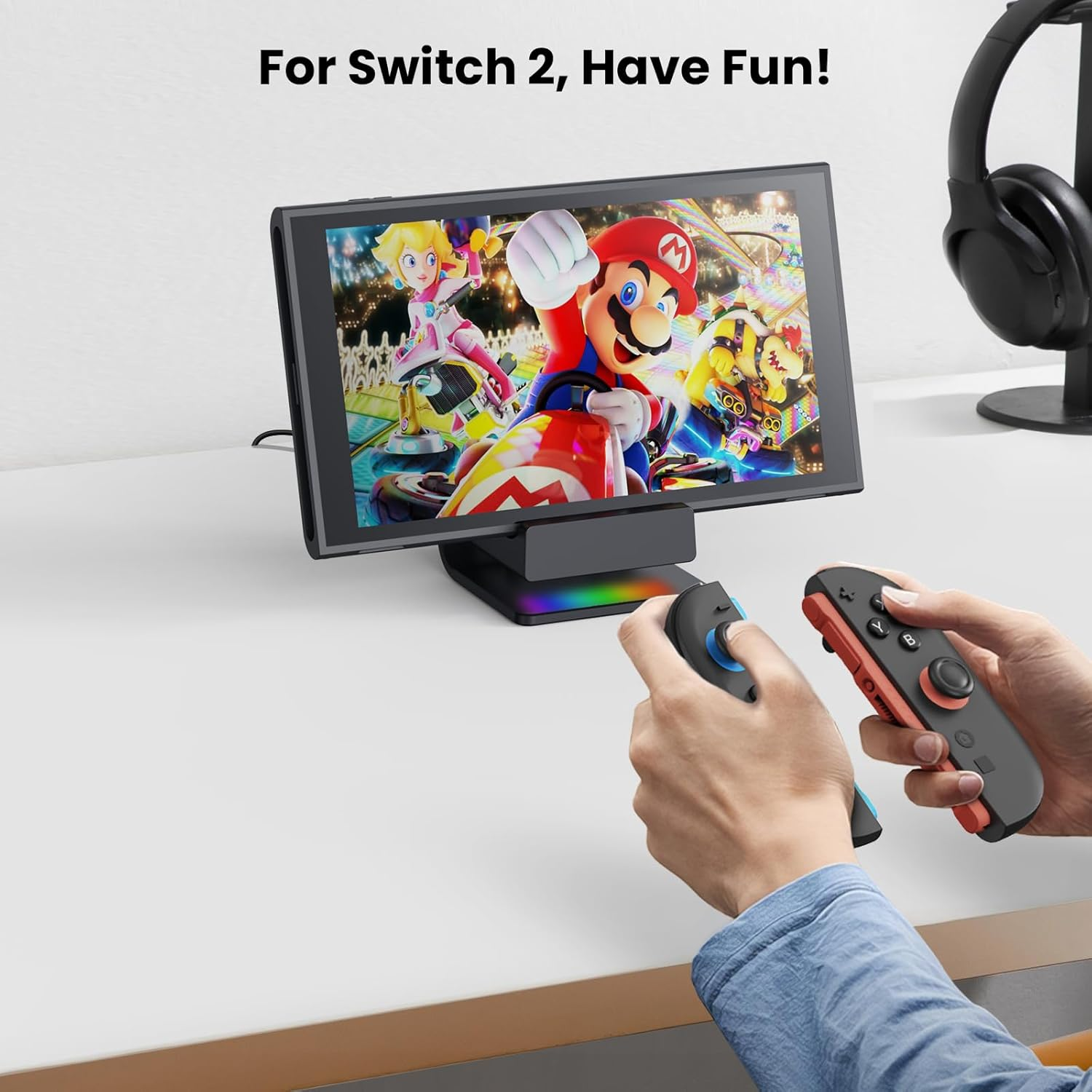 GEEKERA Switch Charging Station for Nintendo Switch 2, Docking Station with RGB Lights and Type-C Cable, Portable Charger Dock, Switch Accessories for Easy Console Charging