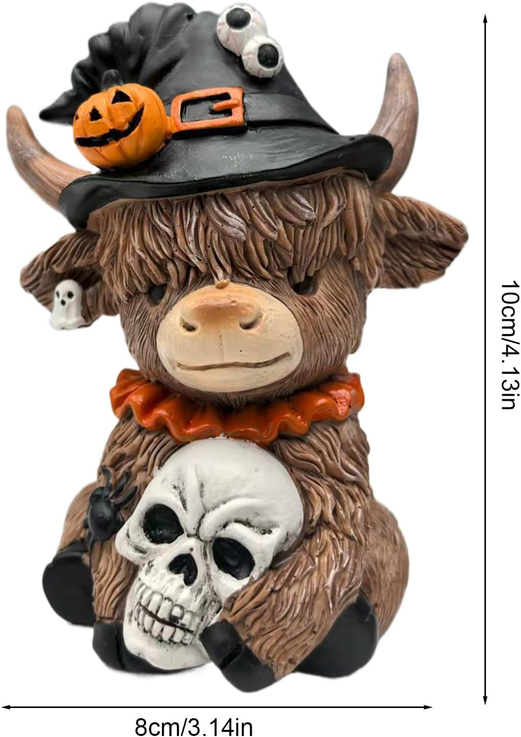 Highland Cow Halloween Decor - Unique Figurine with Pumpkin, Skull & Spider, Ideal for Indoor Home Garden Kitchen Office Table image number 3