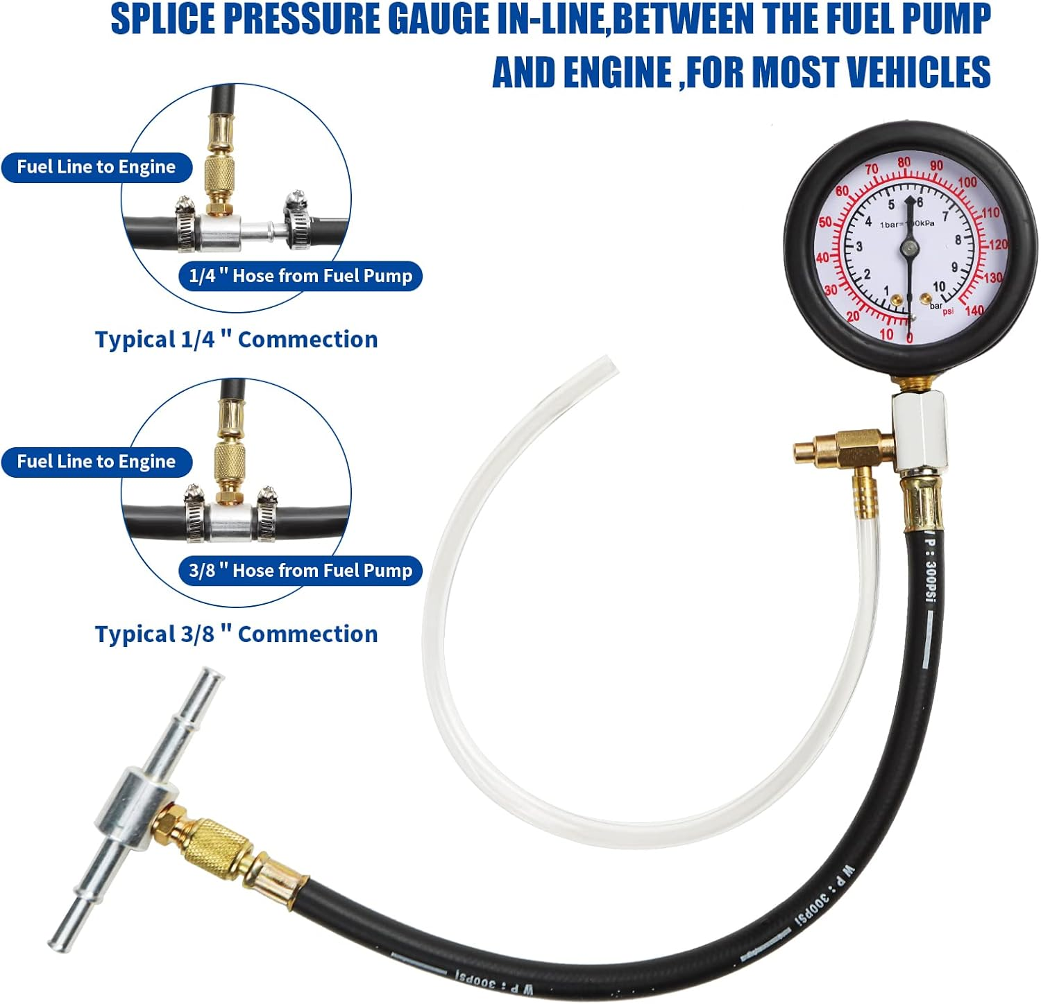 TU-114 Auto Fuel Pressure Gauge Tester Kit Gasoline Pressure Metersautomobile Instrument Testing Tool(Blue) image number 6