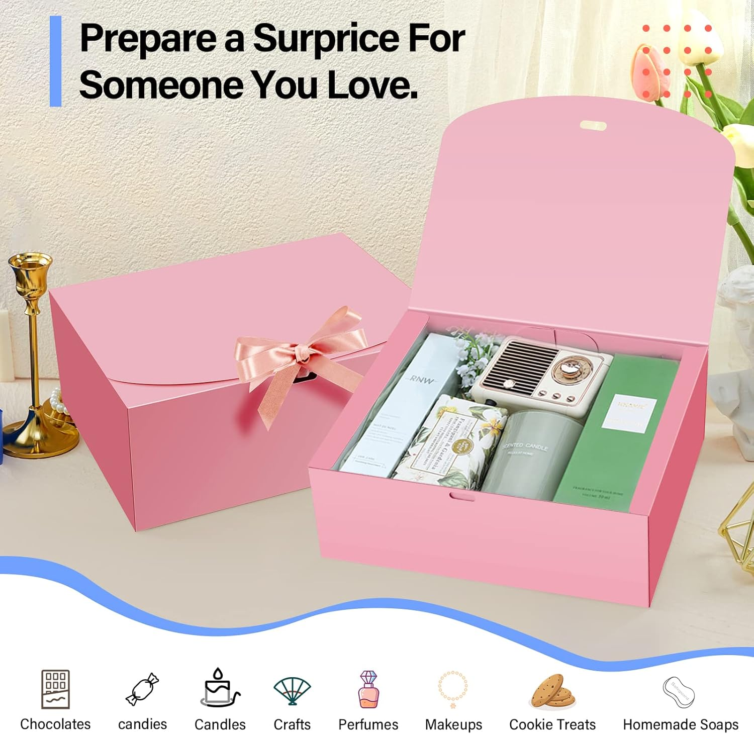 PEKGRIL 15 Pcs Gift Boxes with Lids, Pink 10X8X4 Inch Gift Boxes, Bridesmaid Proposal Box with Ribbon, Kraft Paper Boxes for Wedding, Packaging, Present, Birthday, Christmas, Party image number 4