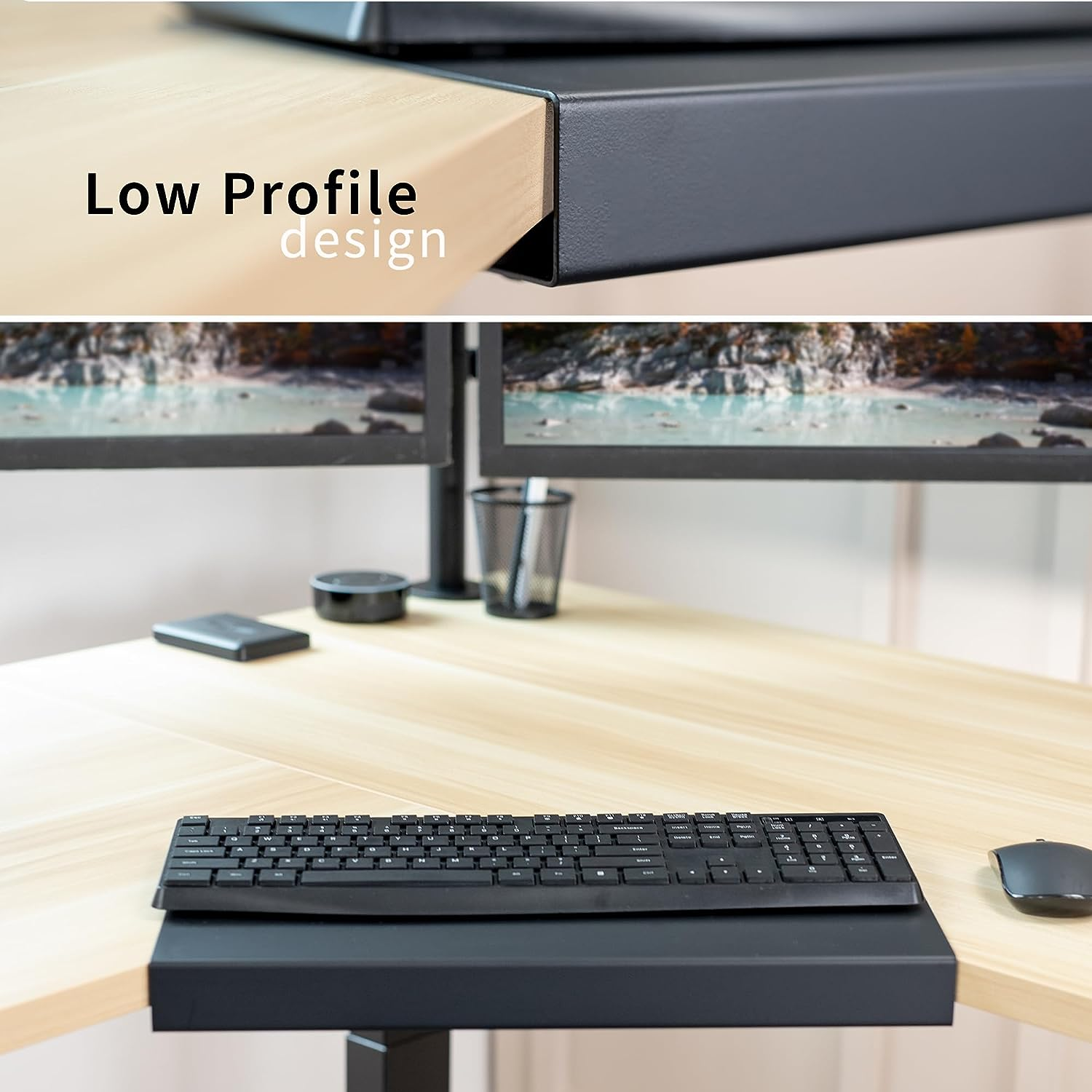 VIVO 17 Inch Corner Desk Connector Platform for Mounting Under-Desk Keyboard Trays on L-Shaped Workstations, Black, DESK-AC07S - White image number 3