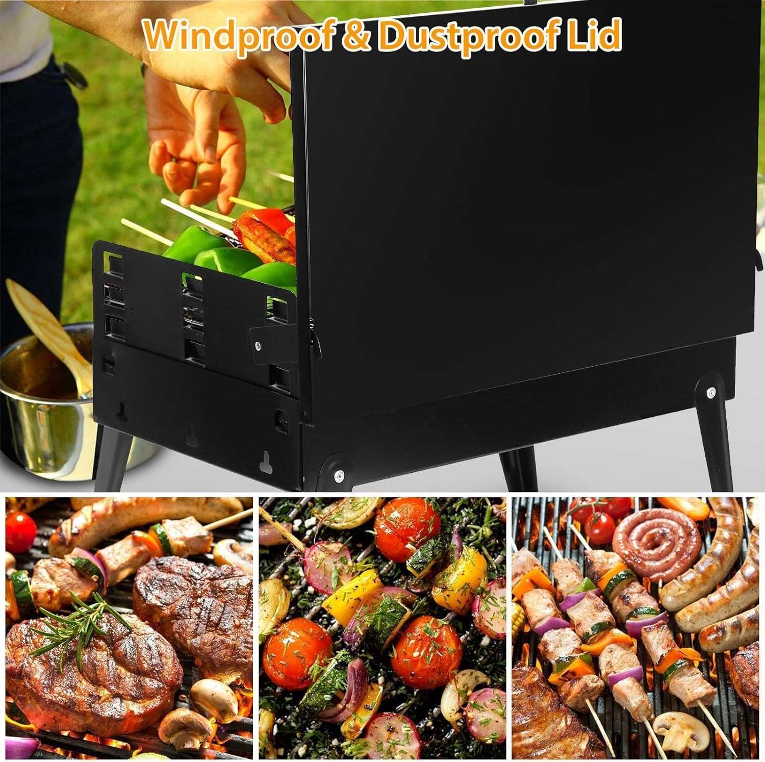 XICEN BBQ Grill Outdoor Folding, Foldable Camping Grill with Barbecue Accessories & Lid for Outdoor Cooking Camp Picnic Hiking Beach Patio Smokers image number 1
