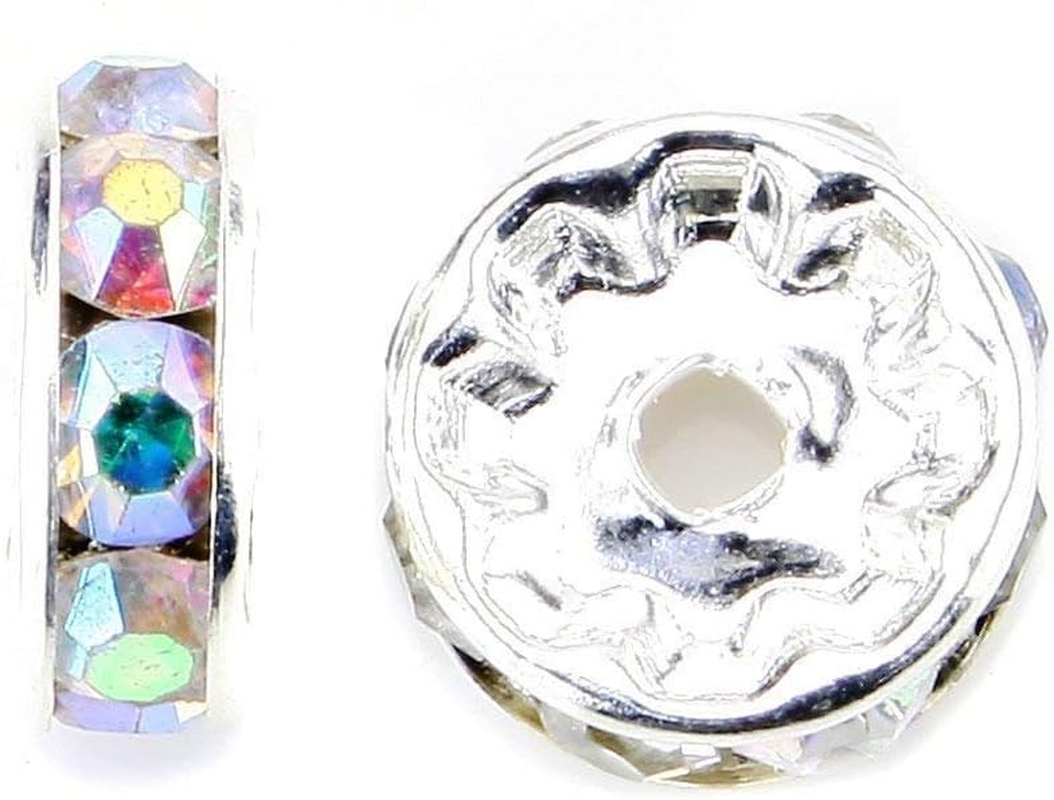 Allb 100Pcs Rondelle Spacer Beads 8Mm Silver Plated Czech Crystal Rhinestone for Jewelry Making Loose Beads for Bracelets image number 6