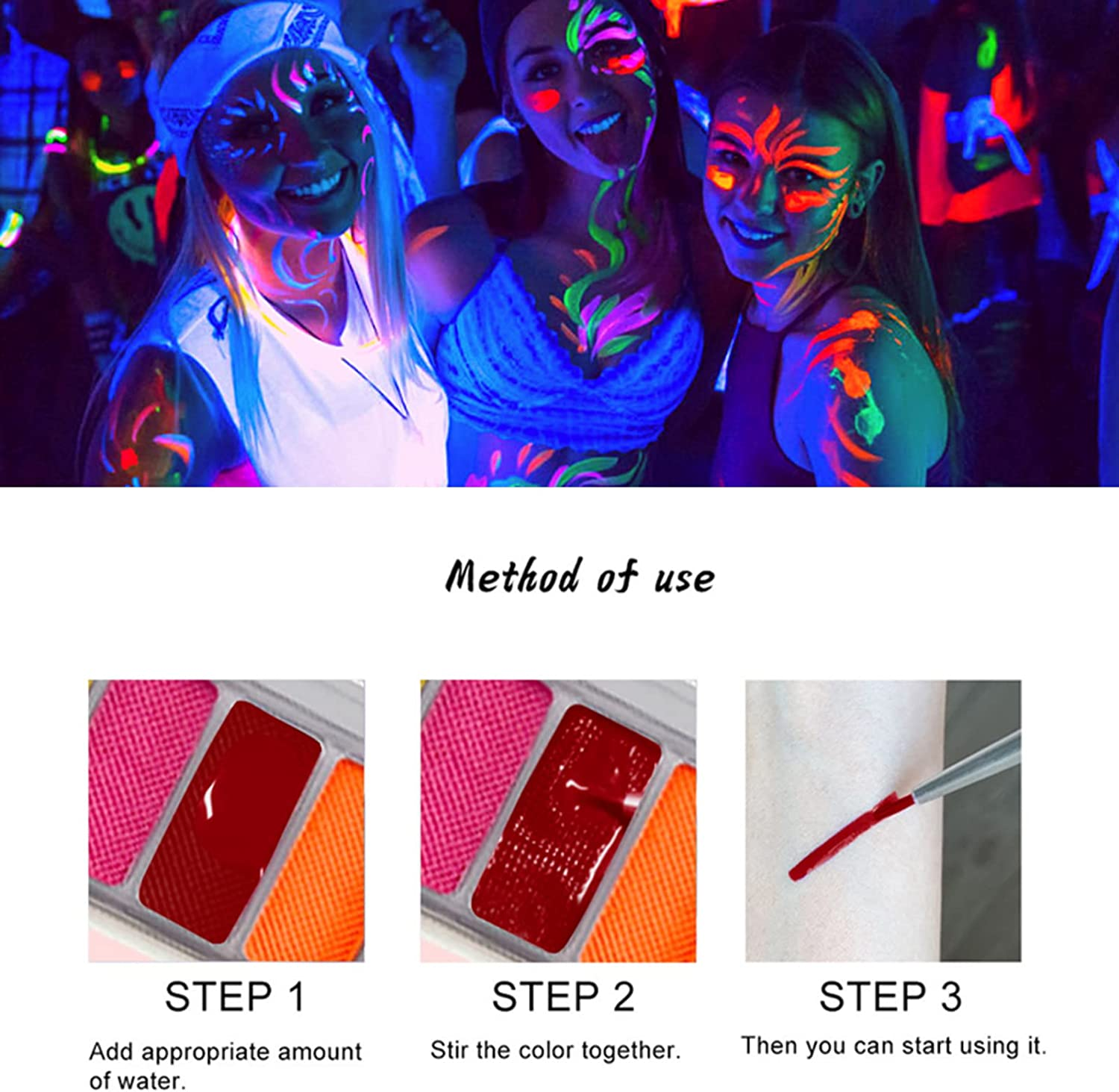 VERONNI Water Activated Eyeliner Palette, Matte and UV Glow Graphic Eyeliner,Highly Pigmented Face Body Paint Makeup,With Eye Liner Brush&hellip; (01) image number 3