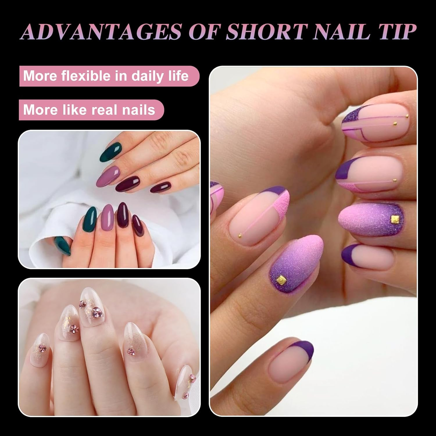 Short Almond Nail Tips - Clear Nail Tips, ZAHRVIA Soft Gel Full Cover for Soak off Nails Extensions Kit - 192PCS False Nails Acrylic12 Sizes (Short Almond) - 187 Ellipses image number 4