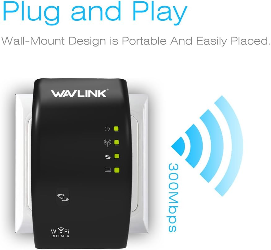 Wavlink Repeater Wi-Fi Range Extender - N300 Compact Wireless Access Point with Ethernet Port, 802.11N/B/G Network（Black） image number 1