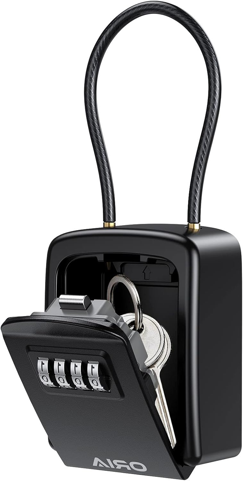 [New Version] Key Lock Box, Key Safe Box with Removable Chain, Resettable Code Key Storage Lock Box Waterproof with 4 Digit Combination, 5 Key Capacity for Home, Warehouse, Indoor & Outdoor Black