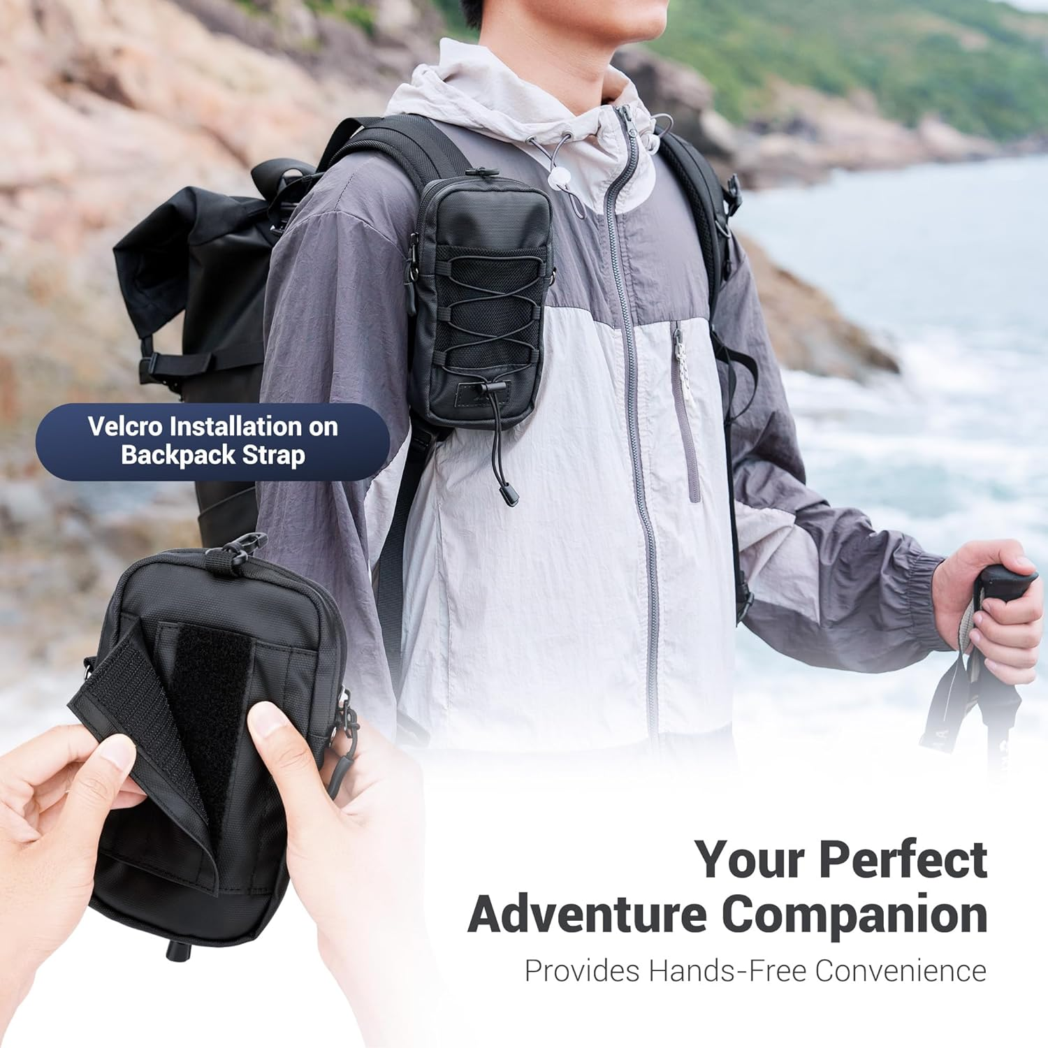 Military Backpack Shoulder Strap Pouch Holder,Tactical Phone Carrying Pouch Crossbody Holsters Bag for Iphone 16 15,Backpack Mount Bag for Phone Gopro Hero13 12 DJI Action 4 5 Pro Fits Hiking image number 5