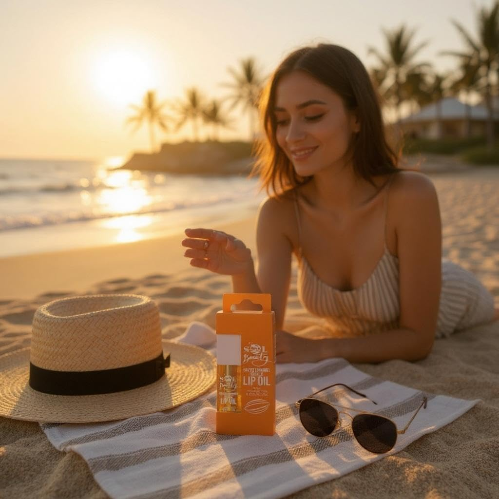 Sol Beauty Salted Caramel Vanilla Lip Oil with Cocoa Butter and Shea Butter, Hydrate and Soften Your Lips, Vegan Friendly and Cruelty Free Lip Oil 3G image number 4