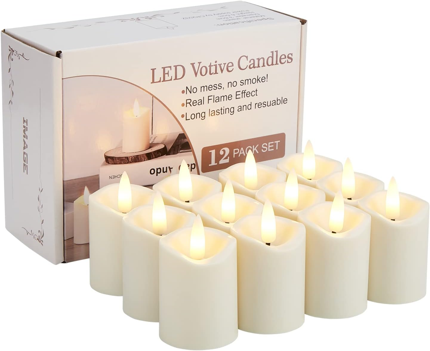 IMAGE Votive LED Candles with Timer, 12 Pcs Flameless Flickering Ivory Candles for Wedding, Halloween, Christmas Decor, Party and Home Decoration (Ivory White) image number 4