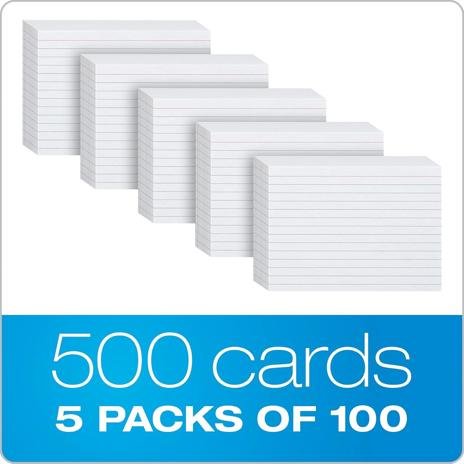 Oxford Index Cards, 500 Pack, 4X6 Index Cards, Ruled on Front, Blank on Back, White, 5 Packs of 100 Shrink Wrapped Cards (40178) image number 1