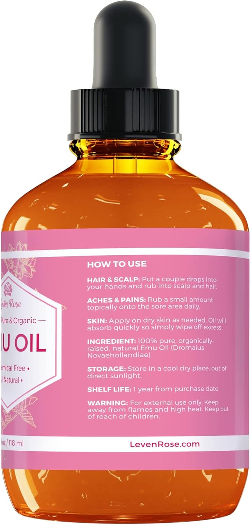 Emu Oil by Leven Rose 100% Pure Natural Hair Strengthener Scar Minimizer anti Aging Skin Moisturizer 4 Oz image number 6