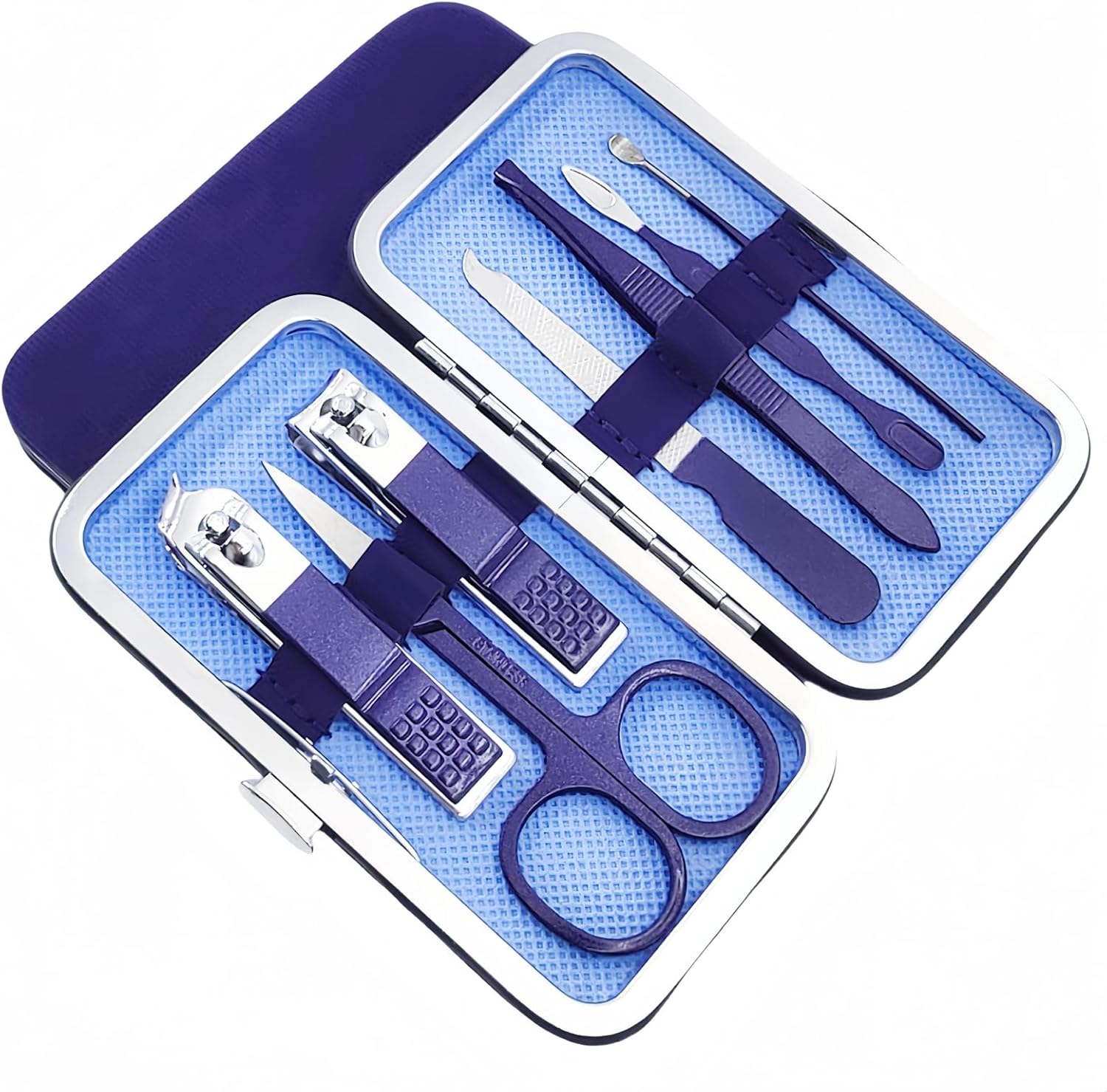 QURIPE 7Pcs Manicure Set, Nail Clippers Kit, Stainless Steel Manicure Kit, Nail Clipping Tools Portable Travel Grooming Kit, the Best Gift with Luxurious Case (Black-7)