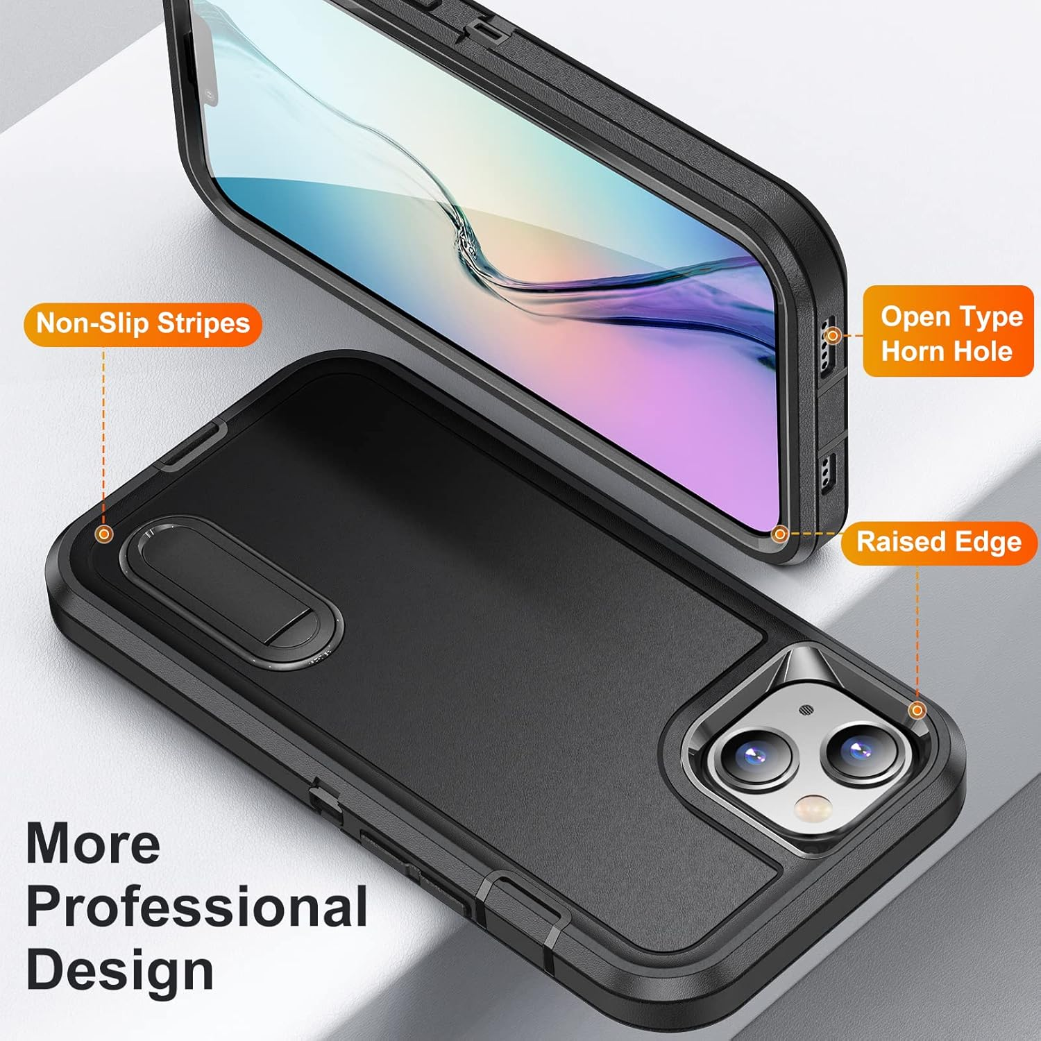 Shockproof Case for Iphone 14 plus Case with Kickstand,Military Grade Drop Protective,Heavy Duty Hard Back 3-Layer Protective Phone Cover for Iphone 14 plus (Black)