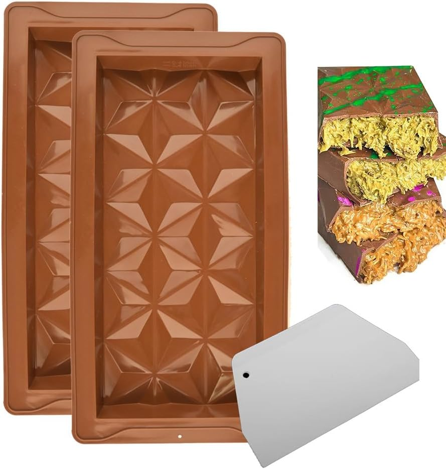 Deep Chocolate Bar Mold, Silicone Chocolate Bar Moulds, Large and Thick, Knafeh Chocolate Bar DIY Deep Chocolate Candy Kitchen Baking Moulds, Diamond Shape (3 PCS)