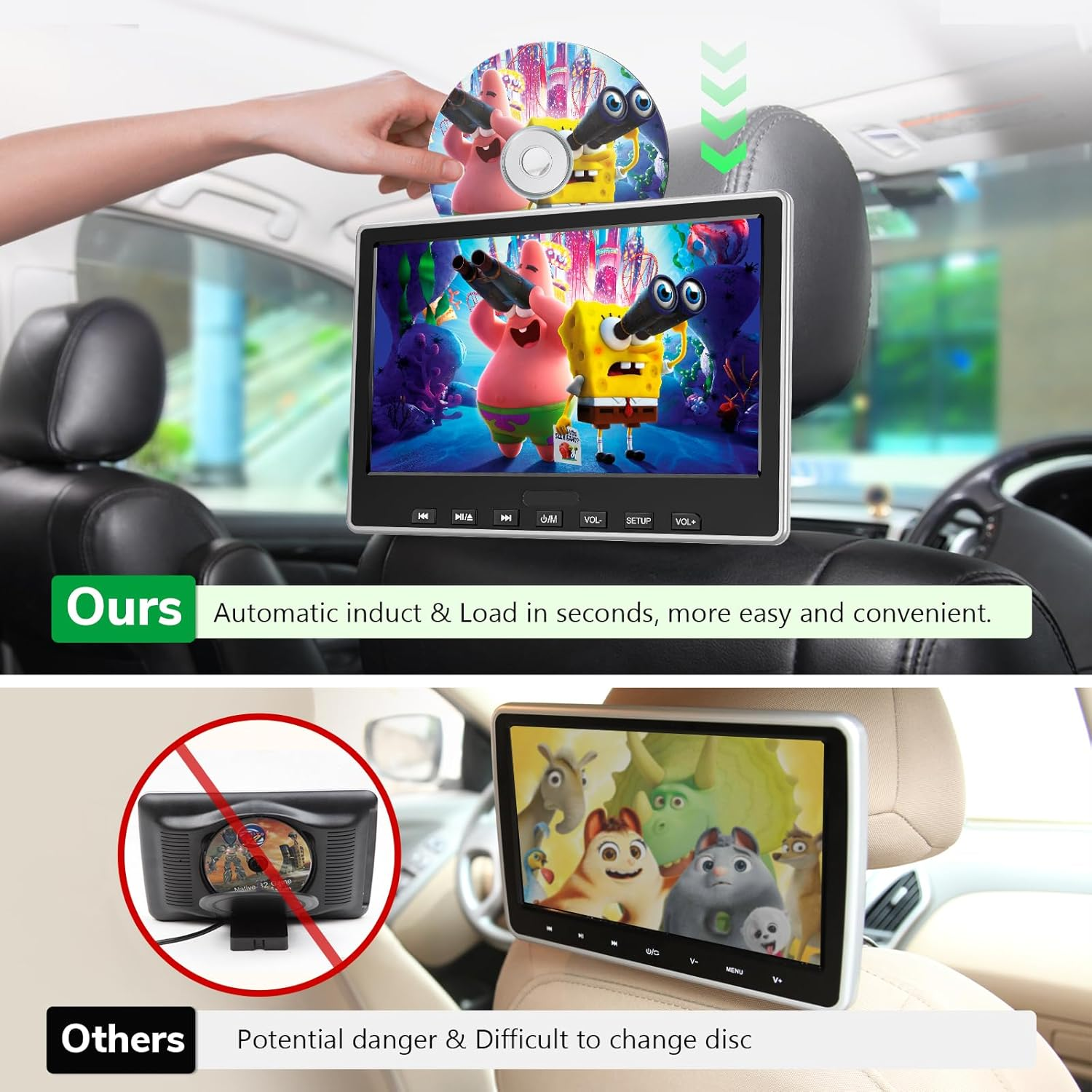 Eonon 10.1 Inch Car DVD Player with Headrest Mount, Headrest DVD Player with Headphone, Suction-Type Disc In, HDMI Input, Support USB/SD Card, AV In/Out, Last Memory, Region Free - L0327 image number 3