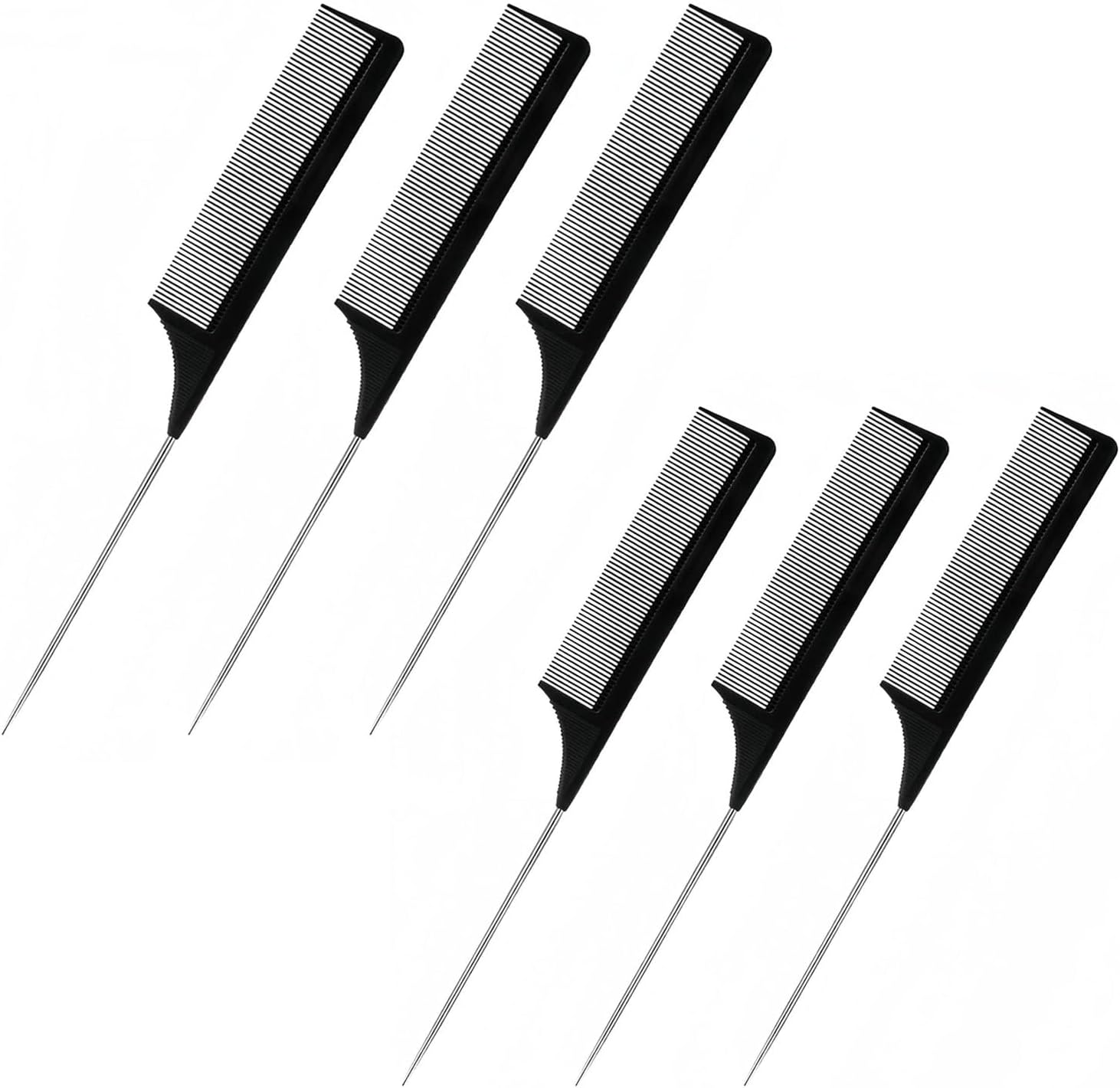 CJESLNA 6 Packs Rat Tail Combs Set,Heat Resistant Carbon Fiber Teasing Parting Hair Combwith Stainless Steel Pintail for Women Girls Braiding Hair Styling Tools (Black) image number 2