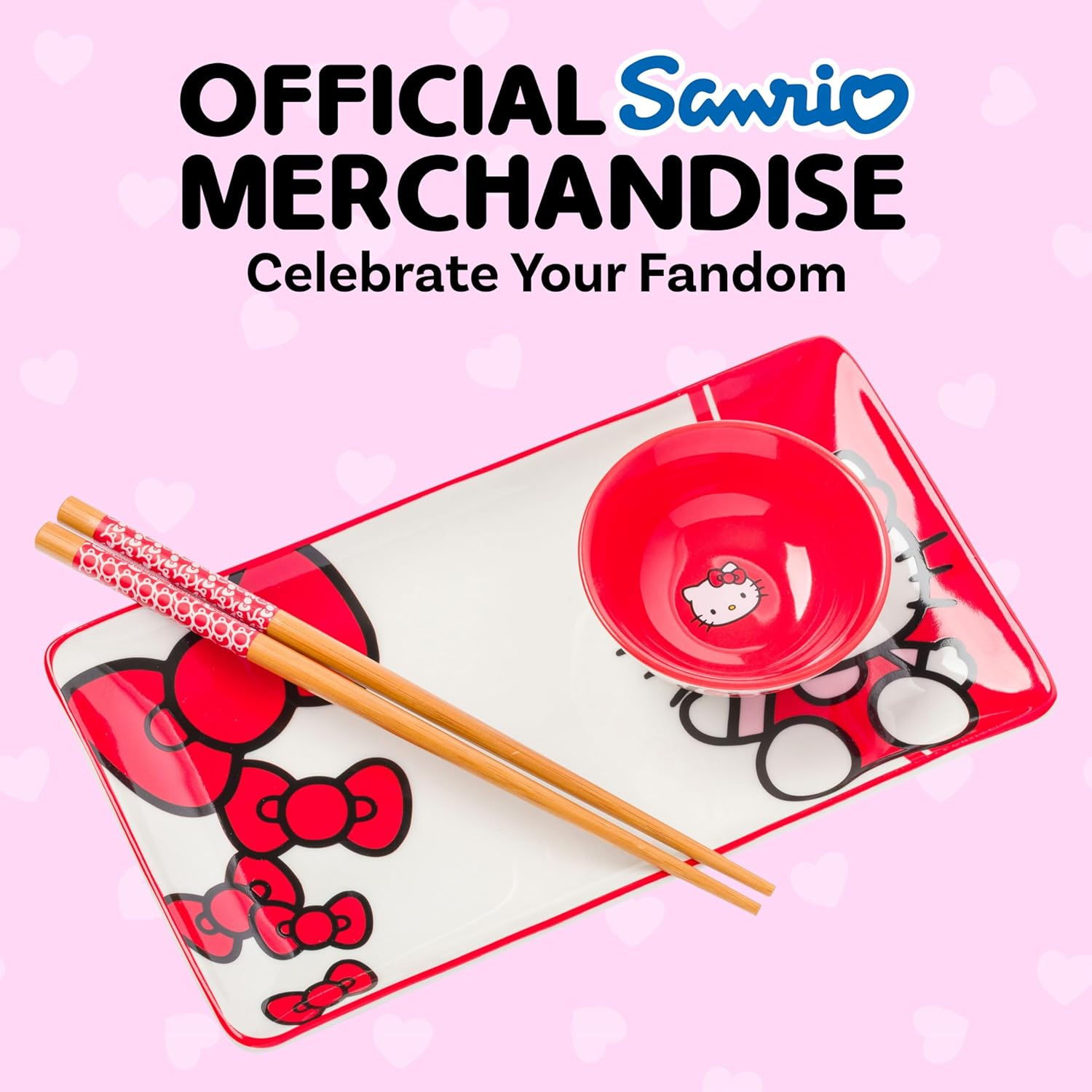 Silver Buffalo Hello Kitty Red and White Classic Boxed 3Pc Ceramic Sushi Set image number 5