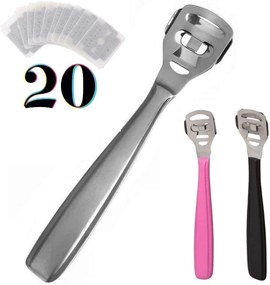 Corn Cutter Callus Shaver Razor &ndash; Stainless Steel Hard Dead Skin Remover Tool with 20 Blades &ndash; by DMX INTL (Fancy Black)