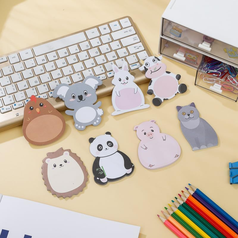 Eight Animals Sticky Notes - 8 Pack, Cute Shapes, Self-Stick Memo Pads with Cartoon Markers, Flags, and Tabs - Ideal for Students,Office, Home and Roommates -240 Sheets image number 2