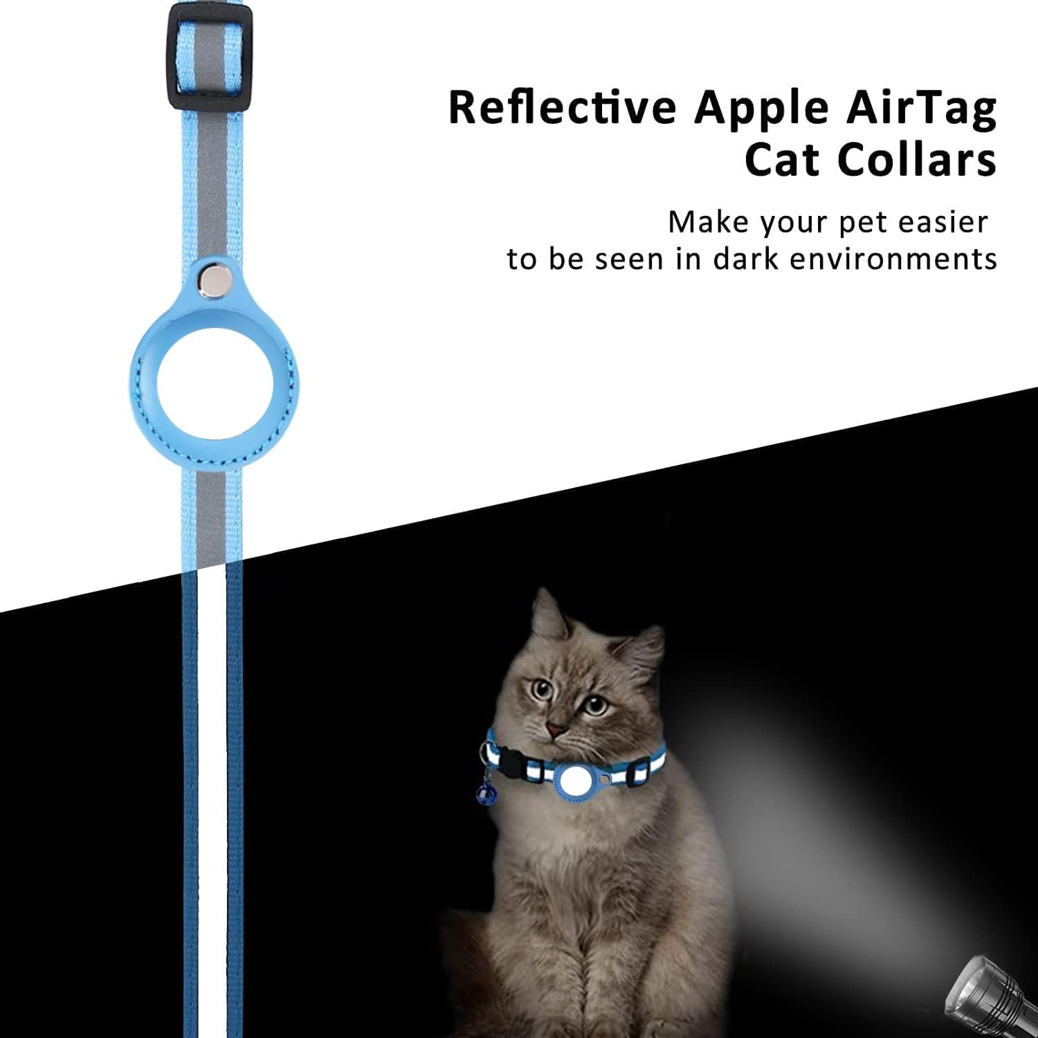 3 PCS Airtag Cat Collars, Reflective Kitten Collar with Breakaway Bell, Dog Collar Accessory with Safety Buckle for Apple Air Tag, Cat Collar Waterproof Airtag Holder Quick Release for Puppy (PK) - Bl image number 5