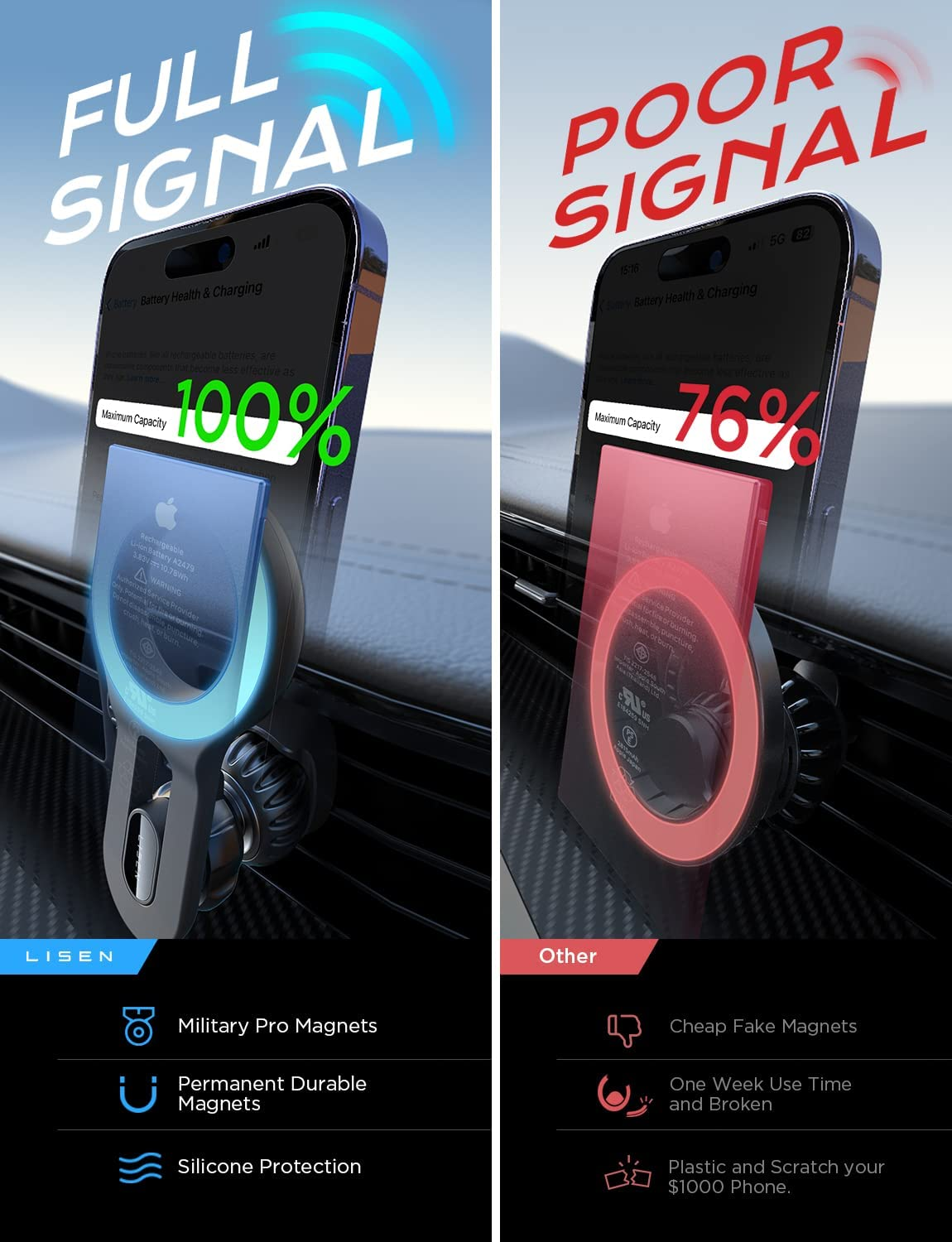 LISEN for Magsafe Car Mount Magnetic Phone Holder Car Mount Mobile Phone Vent Magnetic Easily Install Iphone Car Holder Mount Fit for Iphone 17 Air 16 15 14 13 Pro plus Max Mini Magsafe Cases image number 5