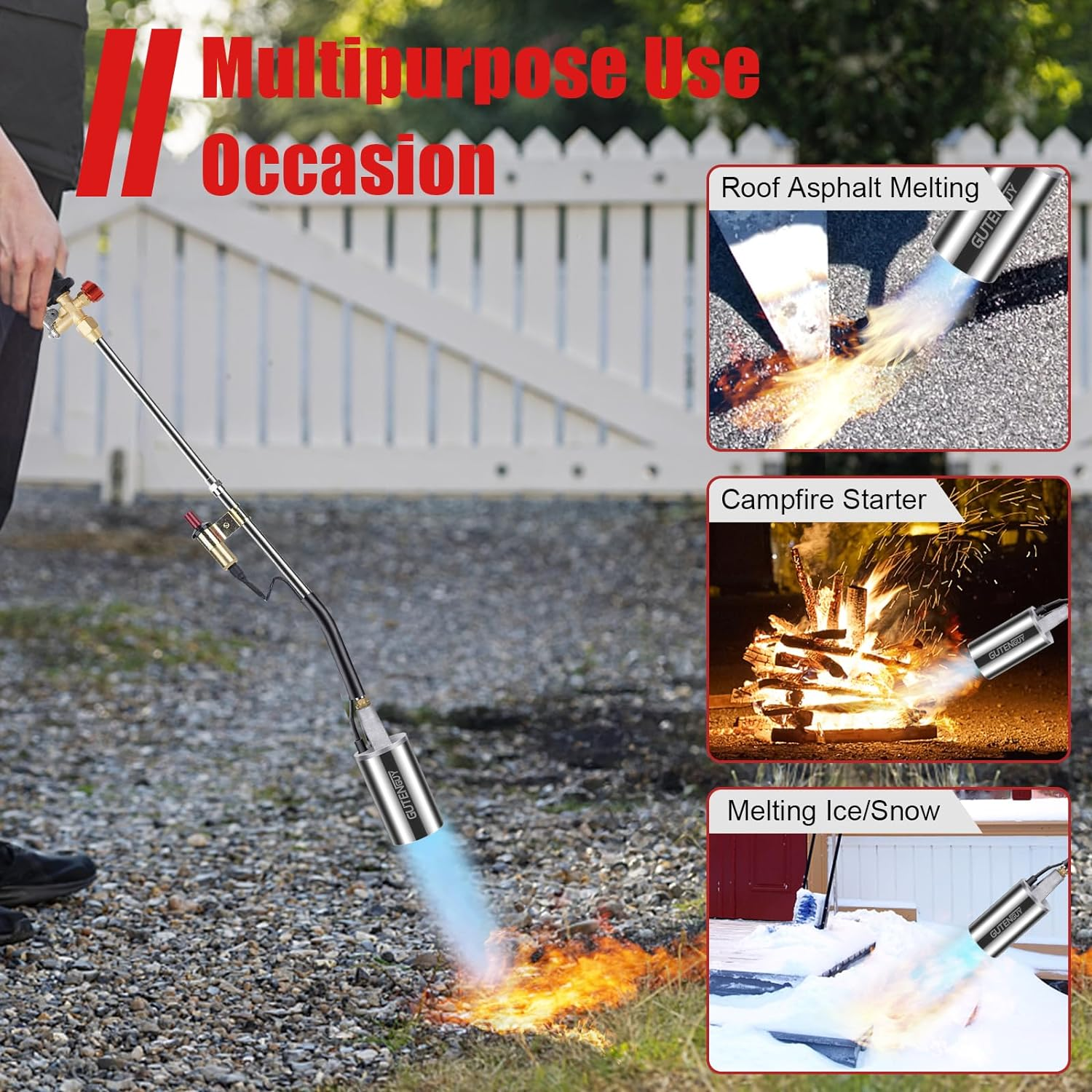 Propane Torch Weed Burner Kit,Weed Torch 800,000 BTU Blow Torch with 10 FT Hose for Flame Weeding,Roofing, Melting Ice Snow image number 6