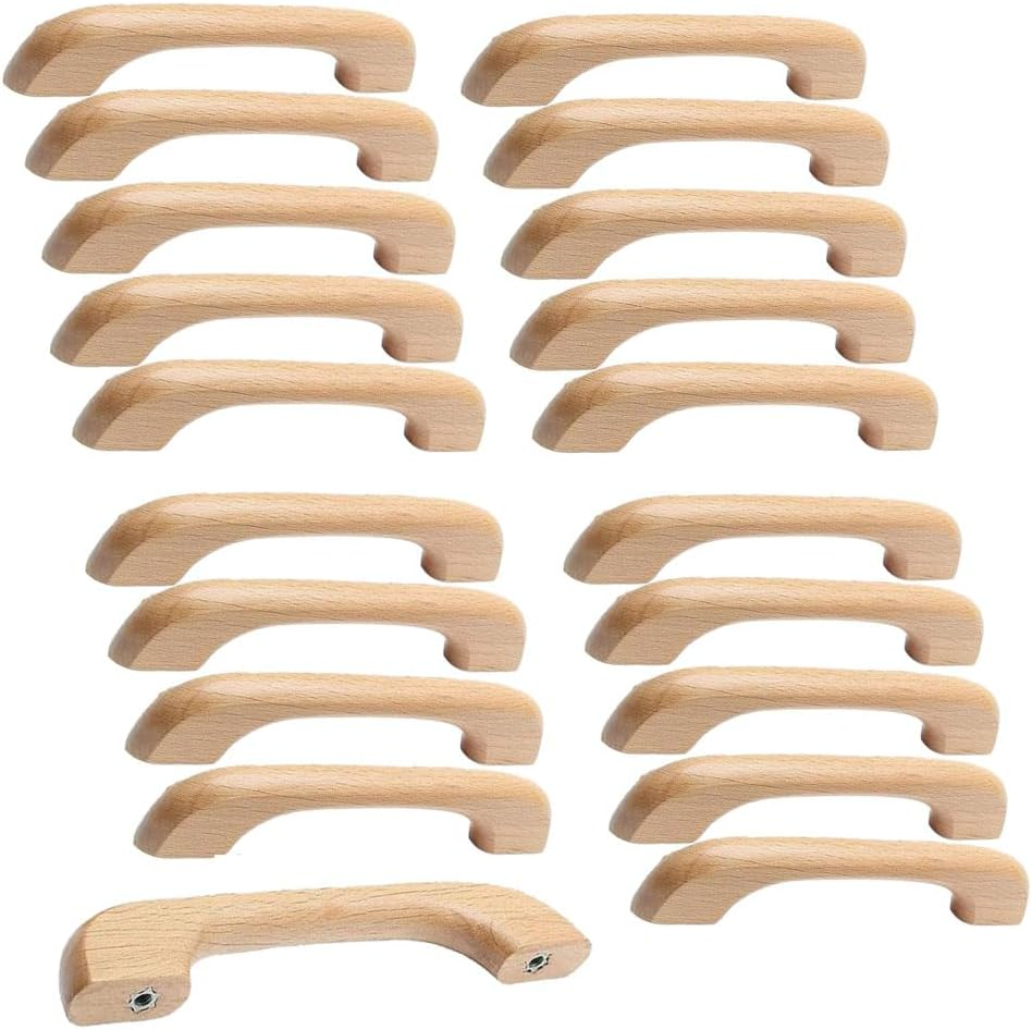 10 PCS Wooden Drawer Pulls Wooden Handles Wood Cabinet Pulls Unfinished Knobs Pulls Handles with Screws Wood Handles for Drawers Dresser Wardrobe image number 3