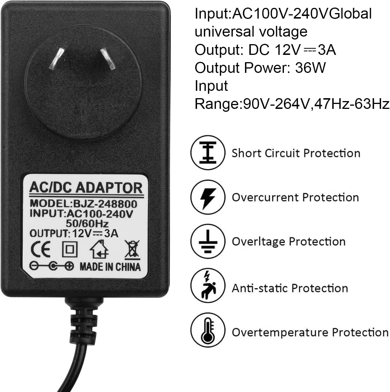 For 4Moms Mamaroo Power Cord for 2/4 Infant Seat Charger, 2015 Mamaroo Infant Seat Bouncer, Rockaroo Baby Swing, 12V 3A Power Supply image number 4