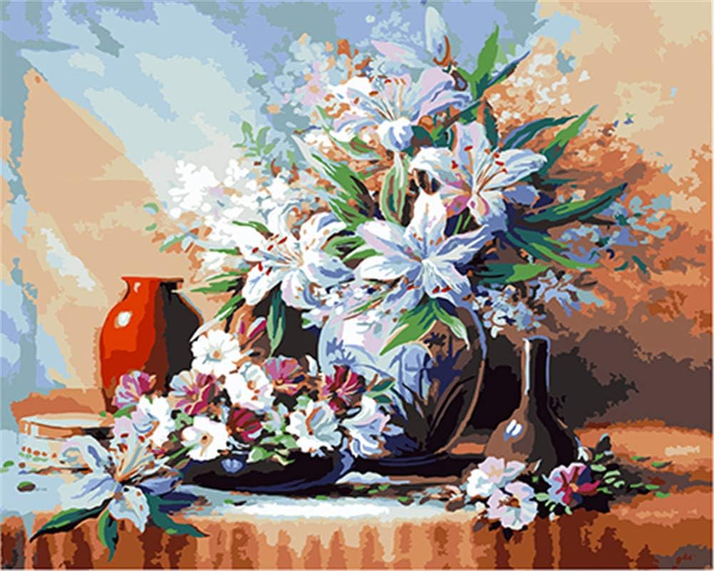 Meecaa Paint by Numbers Fish Goldfish Animal Lotus Kit for Adults Beginner DIY Oil Painting 16X20 Inch (Fish, No Frame)