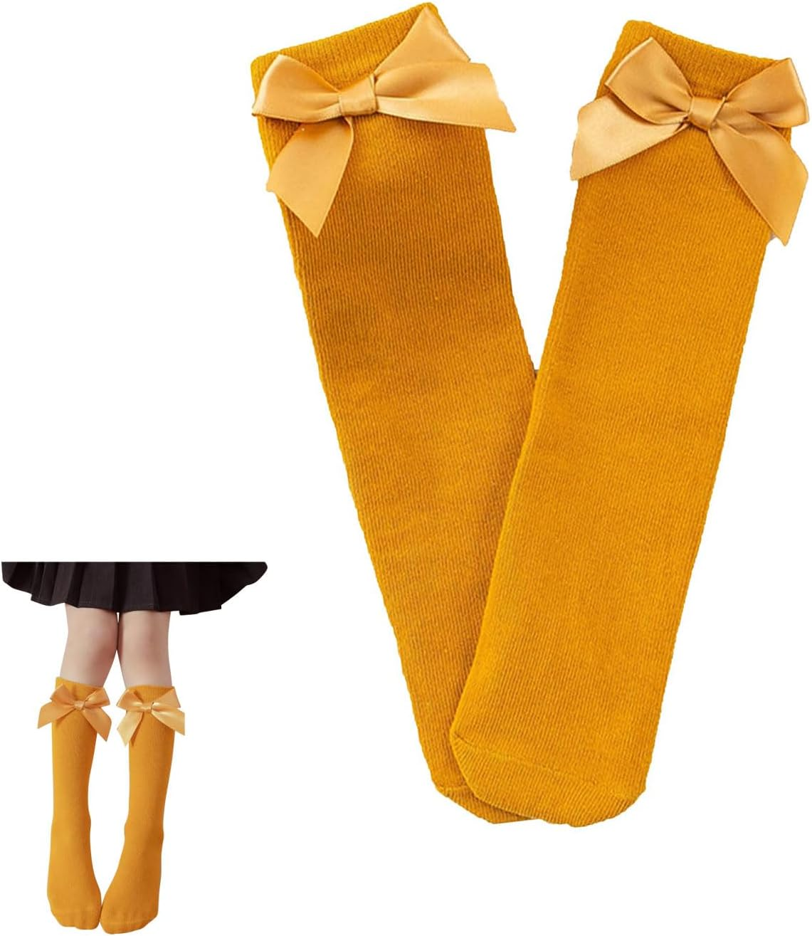 Lyvixora Newborn Baby Girls Socks with Bows - Soft Knee-High Christmas Style, Cute & Long Comfortable Infant Toddler Socks, Warm in Autumn and Winter image number 4