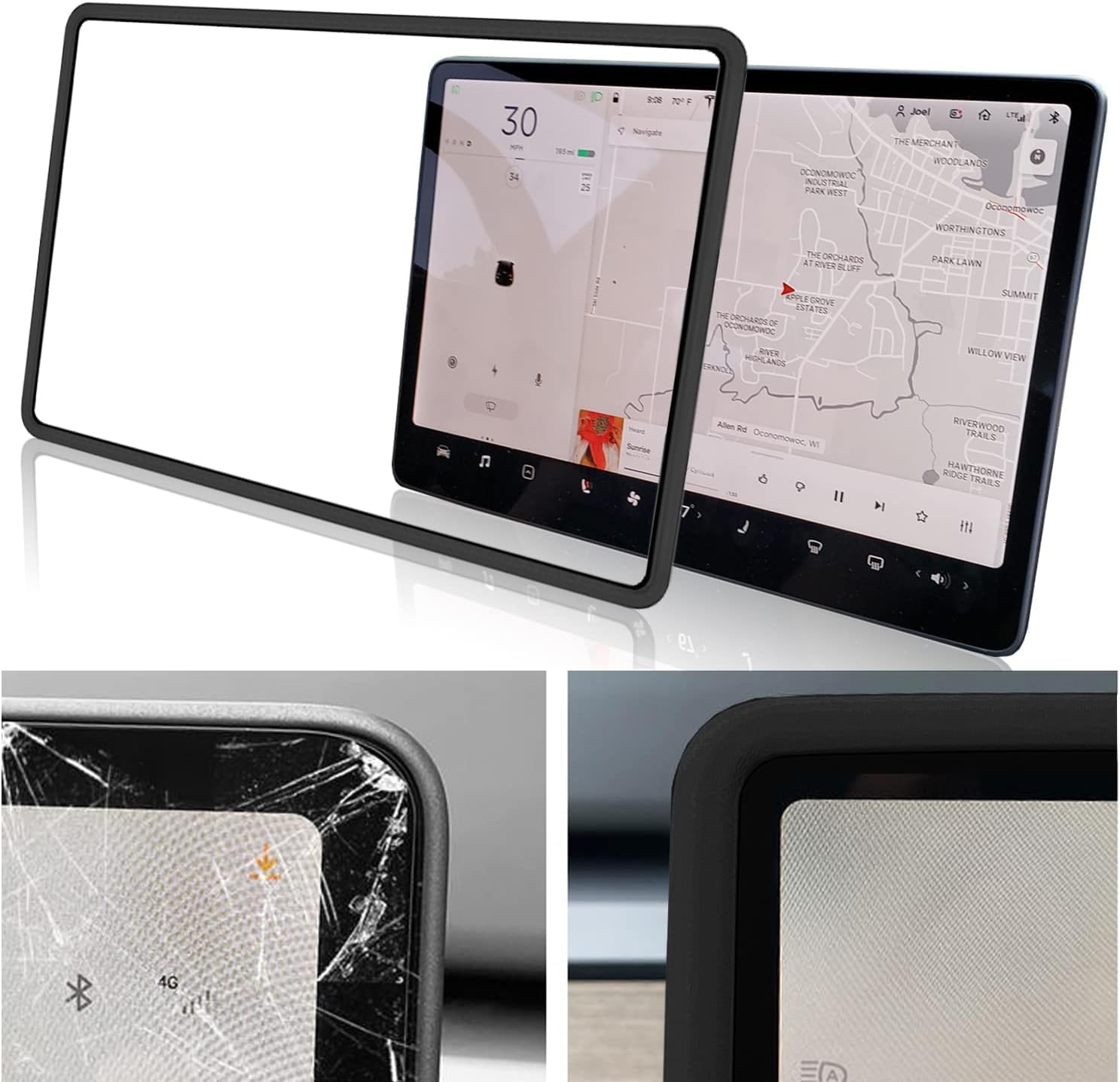 VINBY Screen Protector Frame for Model 3 / Y 2024 2023 2022 2021 2020 2019 Center Console Accessories Decor Protection Screen Shatter Proof Cover Soft Silicone Edges (Black) image number 6