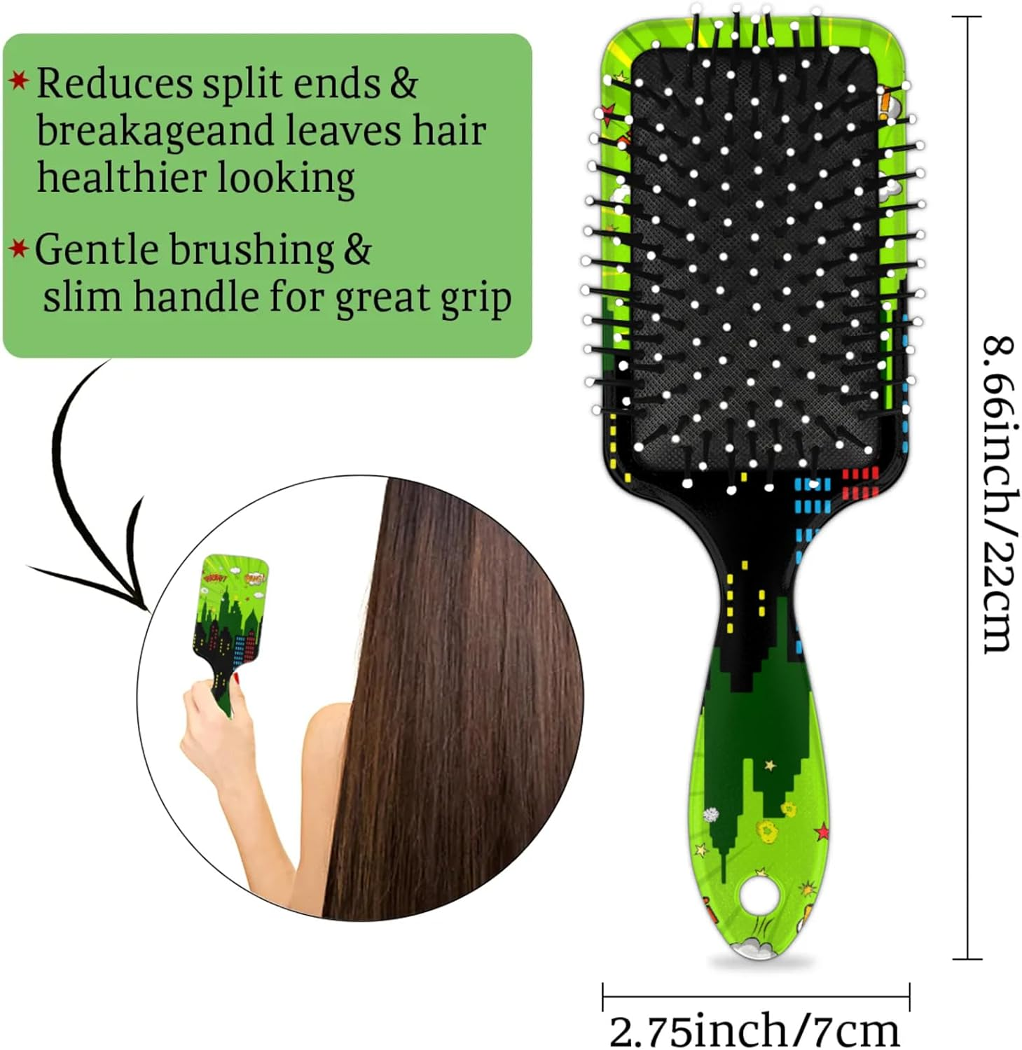 Kids Hair Brush for Boys Girls Toddler - Detangler Hairbrush for Wet Dry Thin Long Curly Hair Pain-Free Comb Glide through Tangles with Ease and Massage Scalp (Green City Comics) image number 6