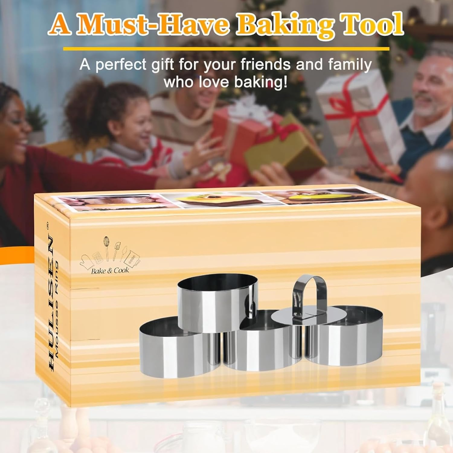 RIKONDA 4-Pack Stainless Steel round Cake Ring Molds &ndash; 8Cm X 4Cm Baking Rings with Pusher for Crumpets, Pancakes, Mousse & Layered Desserts image number 3