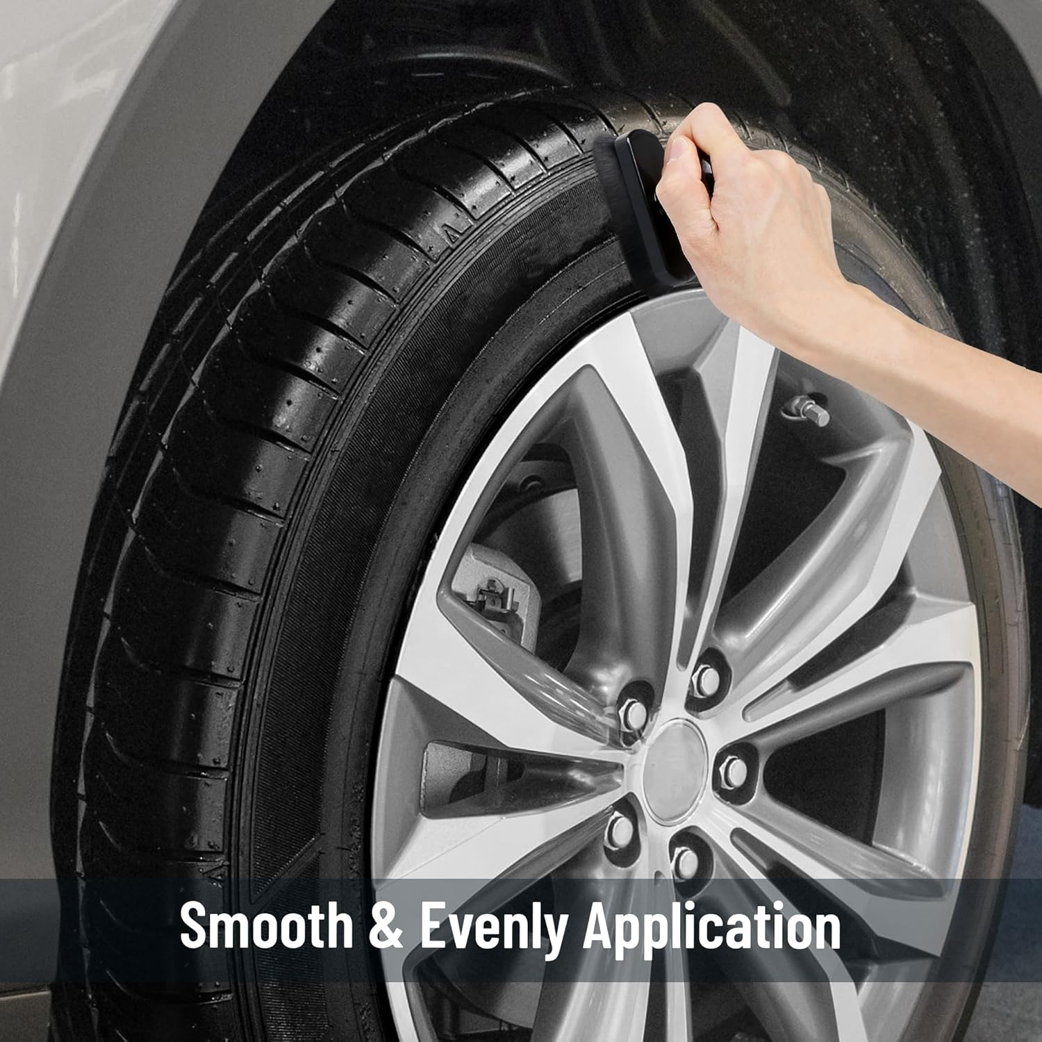 BABYSHEEP Car Tire Shine Applicator,Large Vegan Tire Shine Brush - Automotive Tire Dressing Applicator Brush with Storage Stand for Tire Detailing & Car Wash Kit, Black, 3.6 Inch Length (Black) image number 6