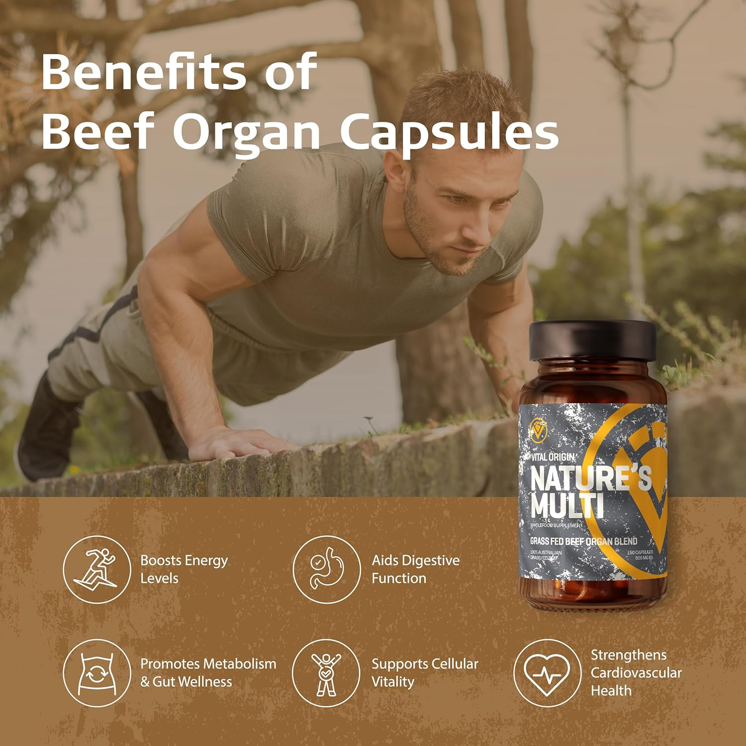 Nature&rsquo;S Multi Beef Organ Blend Capsules - 100% Grass Fed Australian Superfood with Liver, Heart, Kidney, Spleen & Pancreas - Iron, B12, Folate, Vitamin a - 150 Capsules
