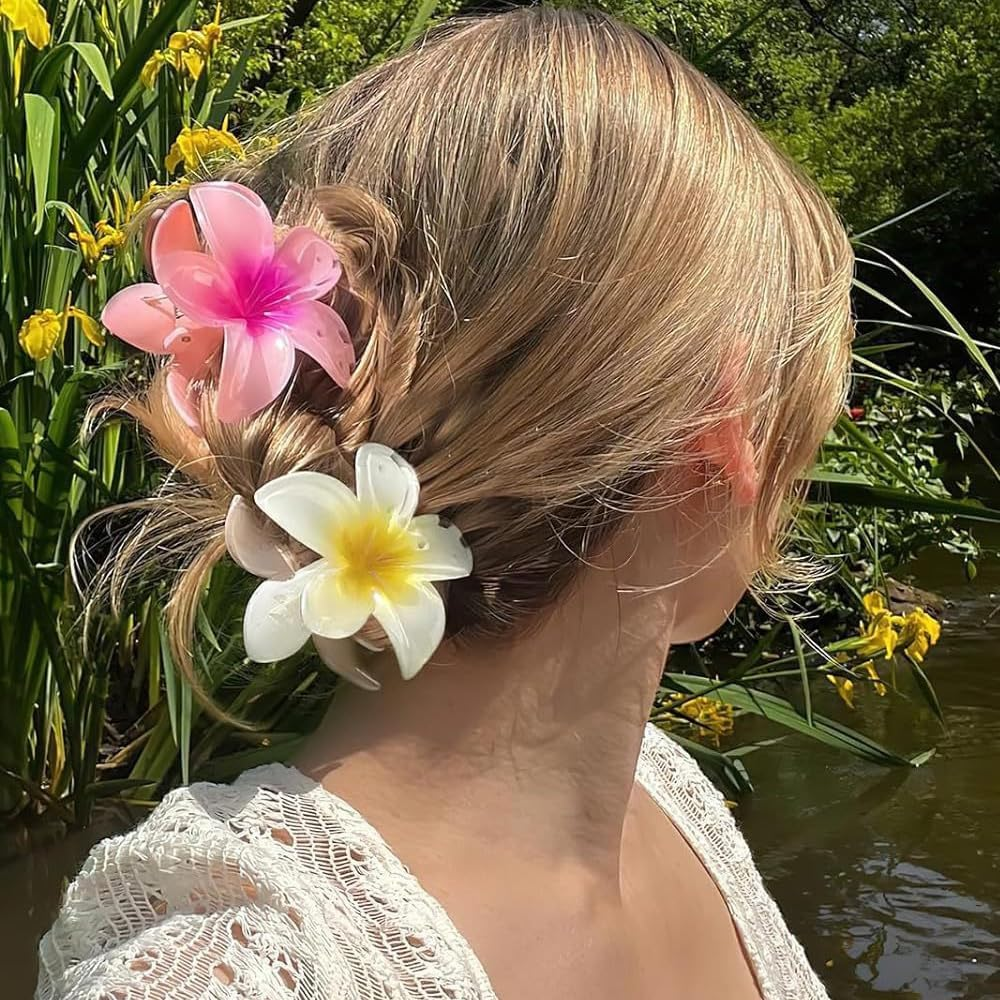 TOFBS Pack of 10 Egg Flower Hair Clips for Thick Thin Hair Bohemian Hawaiian Hair Clips for Women Hair Styling Hair Claw Beach Party Pool Holiday Accessories image number 2