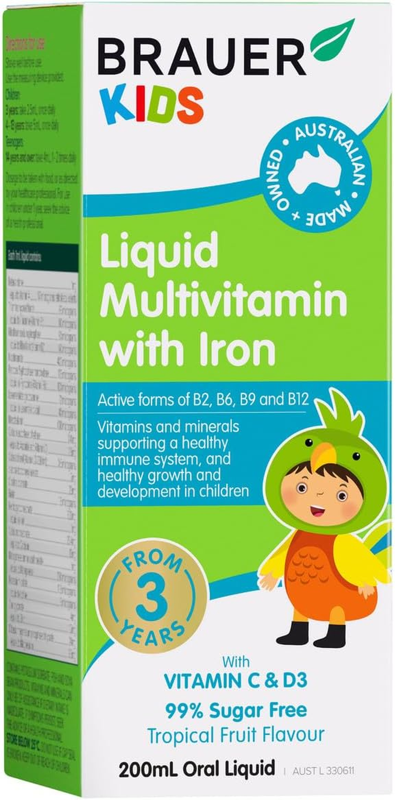 Brauer Natural Kids Liquid Multivitamin with Iron 200 Ml, Multicolor (BNLKMUL) image number 5