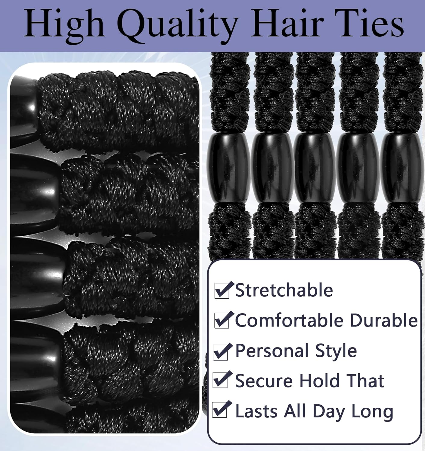 Set of 10 Men'S Hair Bobbles Black Made of Tear-Resistant Nylon with 4-Way Stretch for Strong Elasticity and Non-Slip Hold, Ideal for Everyday Sports and as a Stylish Bracelet image number 3