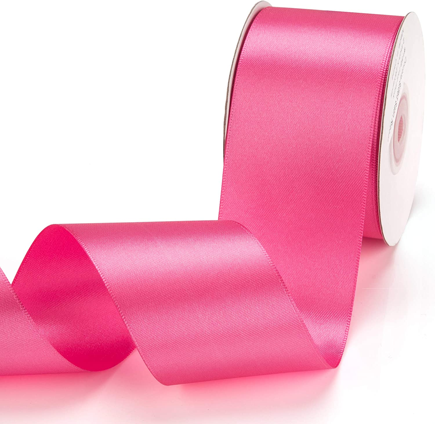 Alfie Double Faced Satin Ribbon 2 Inch X 25 Yards Double Sided Solid Polyester Ribbon for Gift Wrapping Party Hair Braids Bow Baby Shower Decoration Floral Arrangement Craft Supplies, Hot Pink