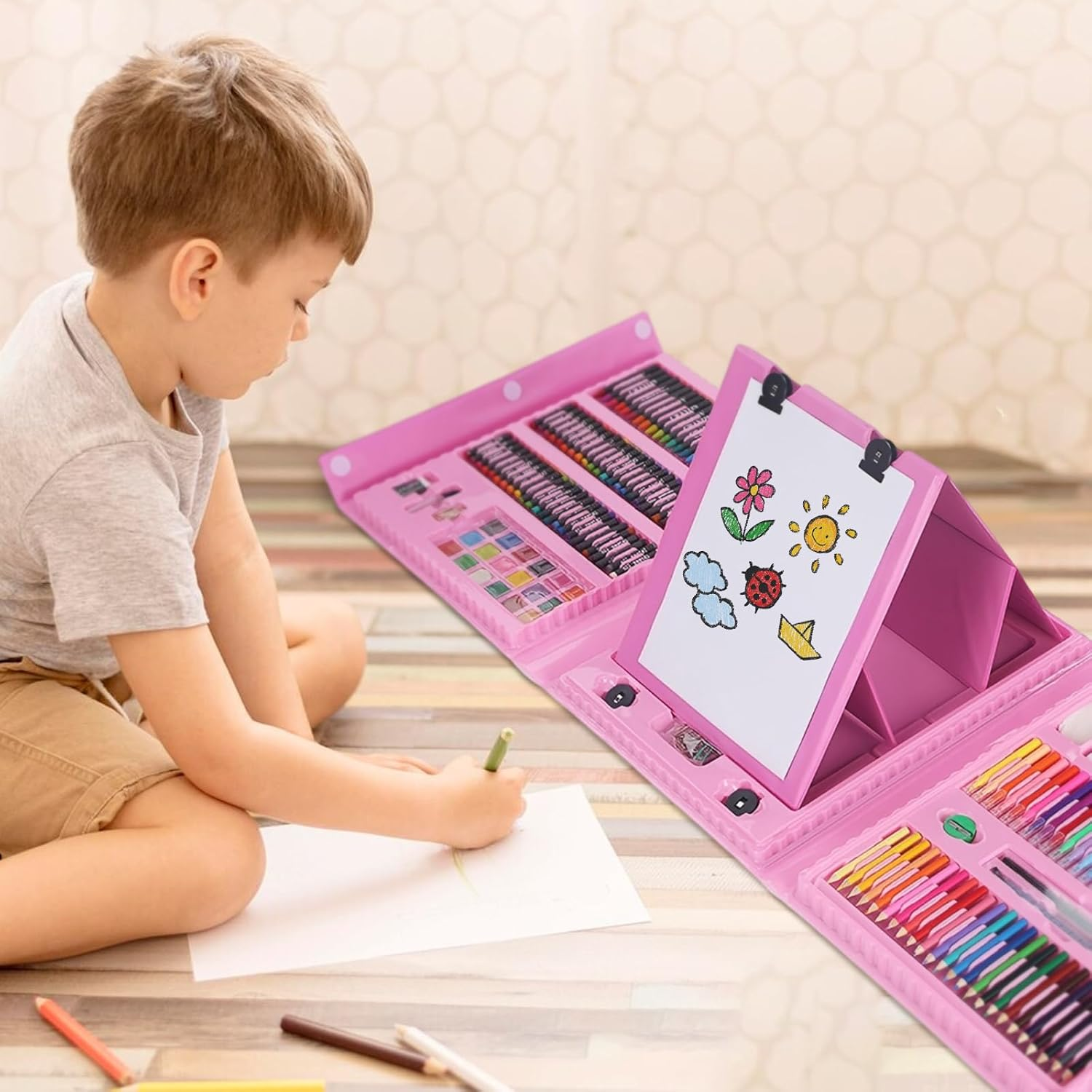 208-Piece Art Set with Easel - Complete Drawing Kit for Kids & Adults, Includes Oil Pastels, Crayons, Watercolour Pens, Coloured Pencils - Good Stationery for Kids Age 8-10 image number 4