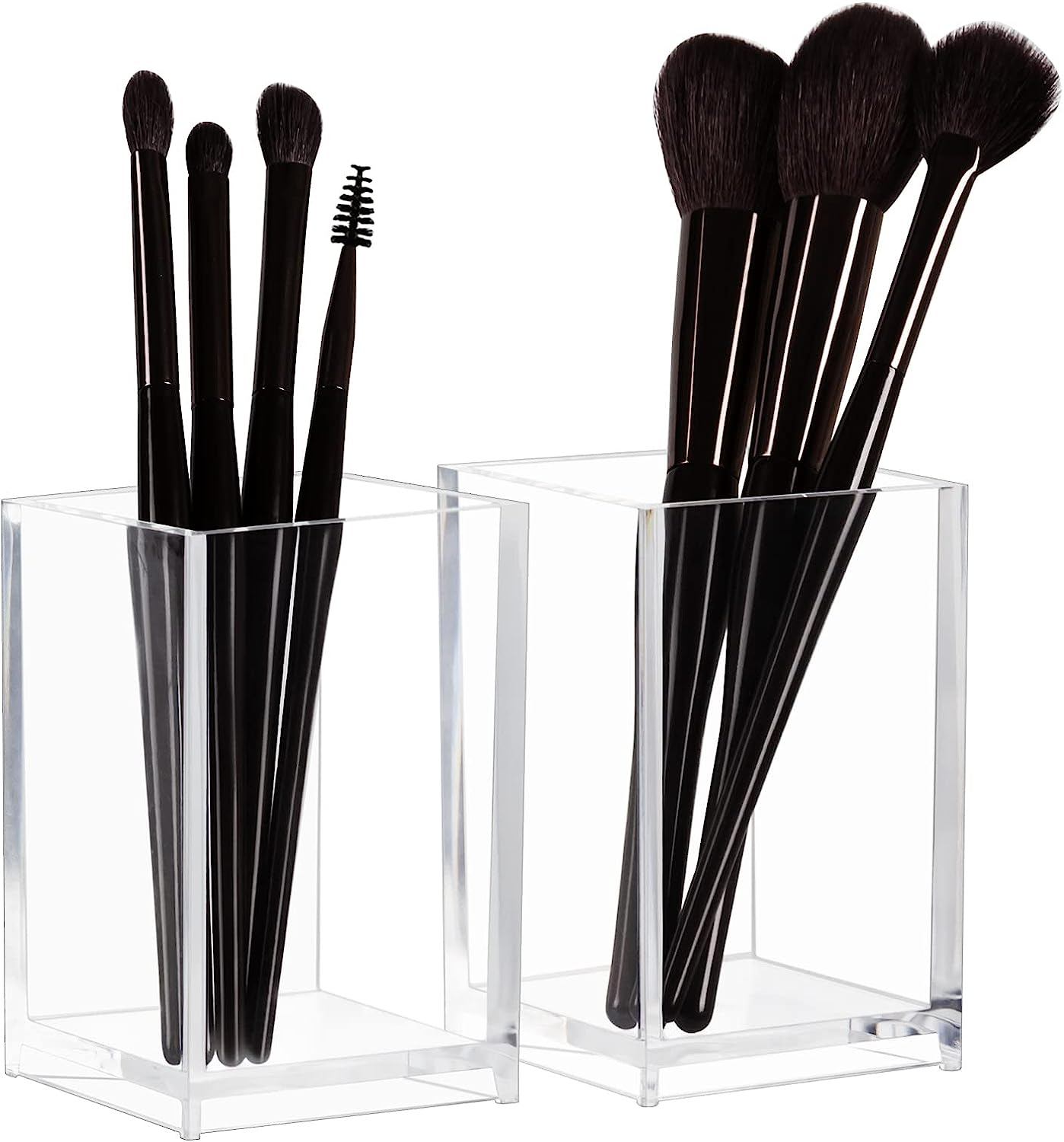 Boxalls Clear Makeup Brush Holders Organizers - 2 Pack, Acrylic Cosmetic Brush Eyeliner Storage for Dresser and Countertop, Desktop Pen Pencil Cup Pot for Office image number 3
